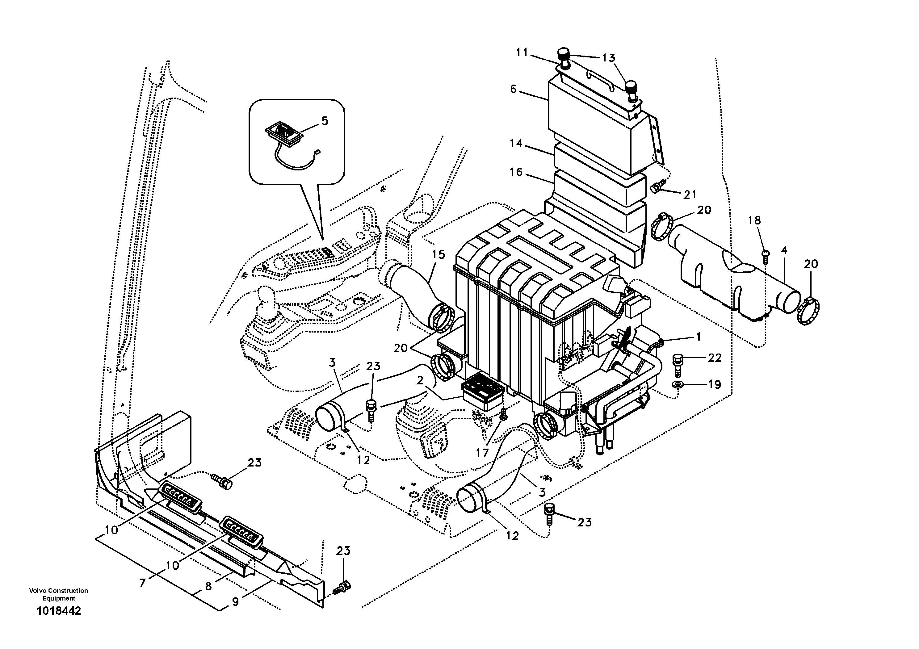 Air duct in cabin and cabin floor — volvo parts diagram