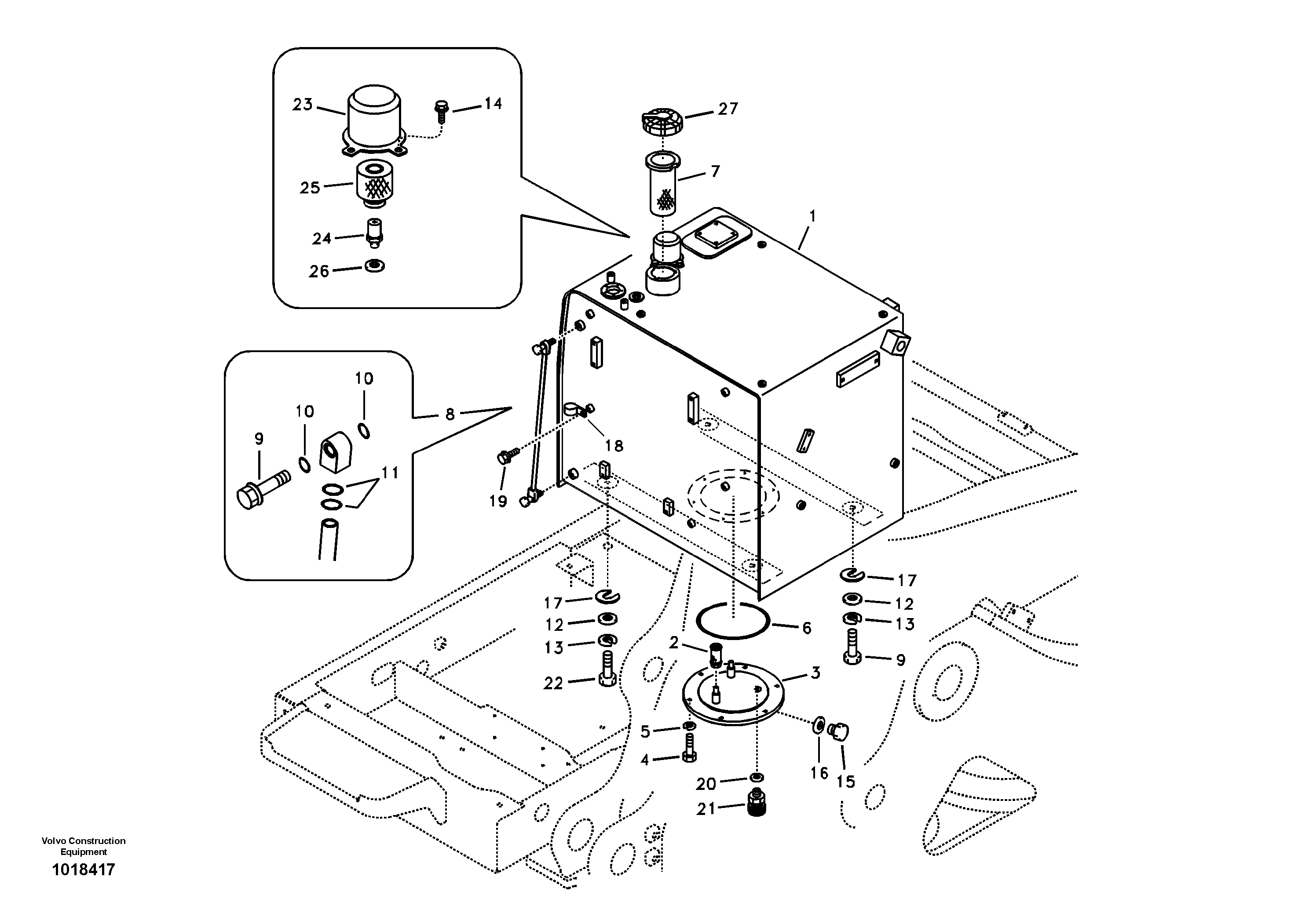 Fuel tank with fitting parts — volvo parts diagram