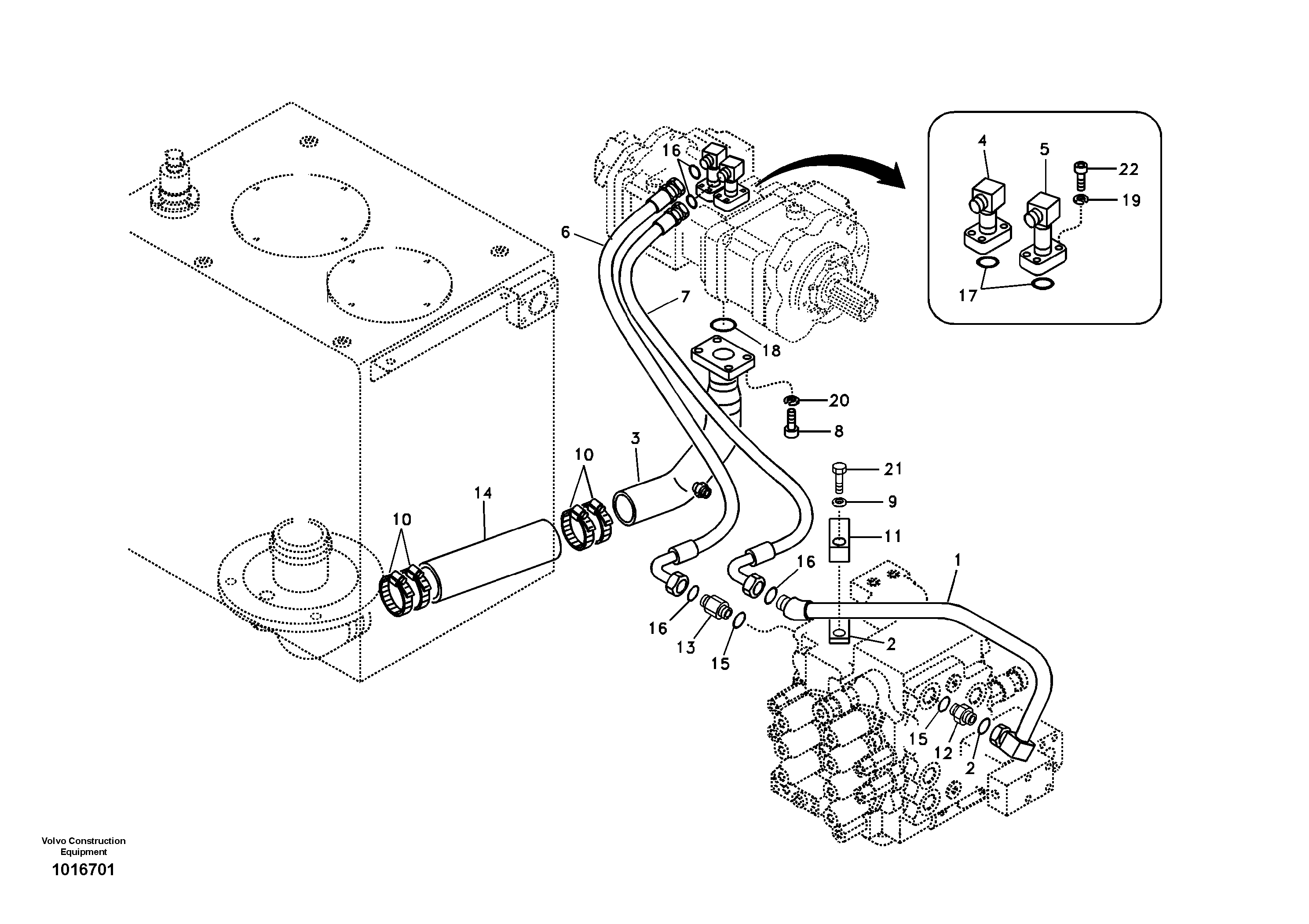 Hydraulic system, hydraulic tank to hydraulic pump — volvo parts diagram