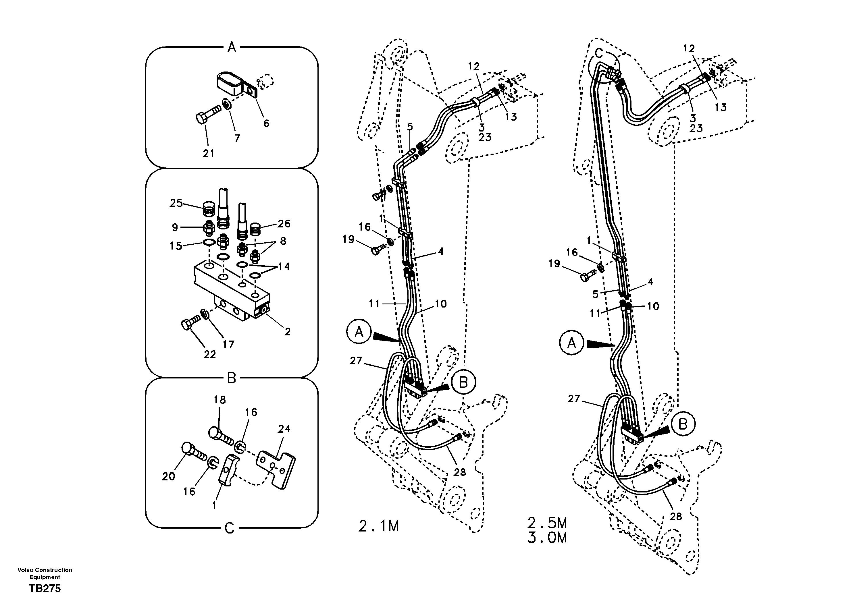 Working hydraulic, quick fit on dipper arm — volvo parts diagram