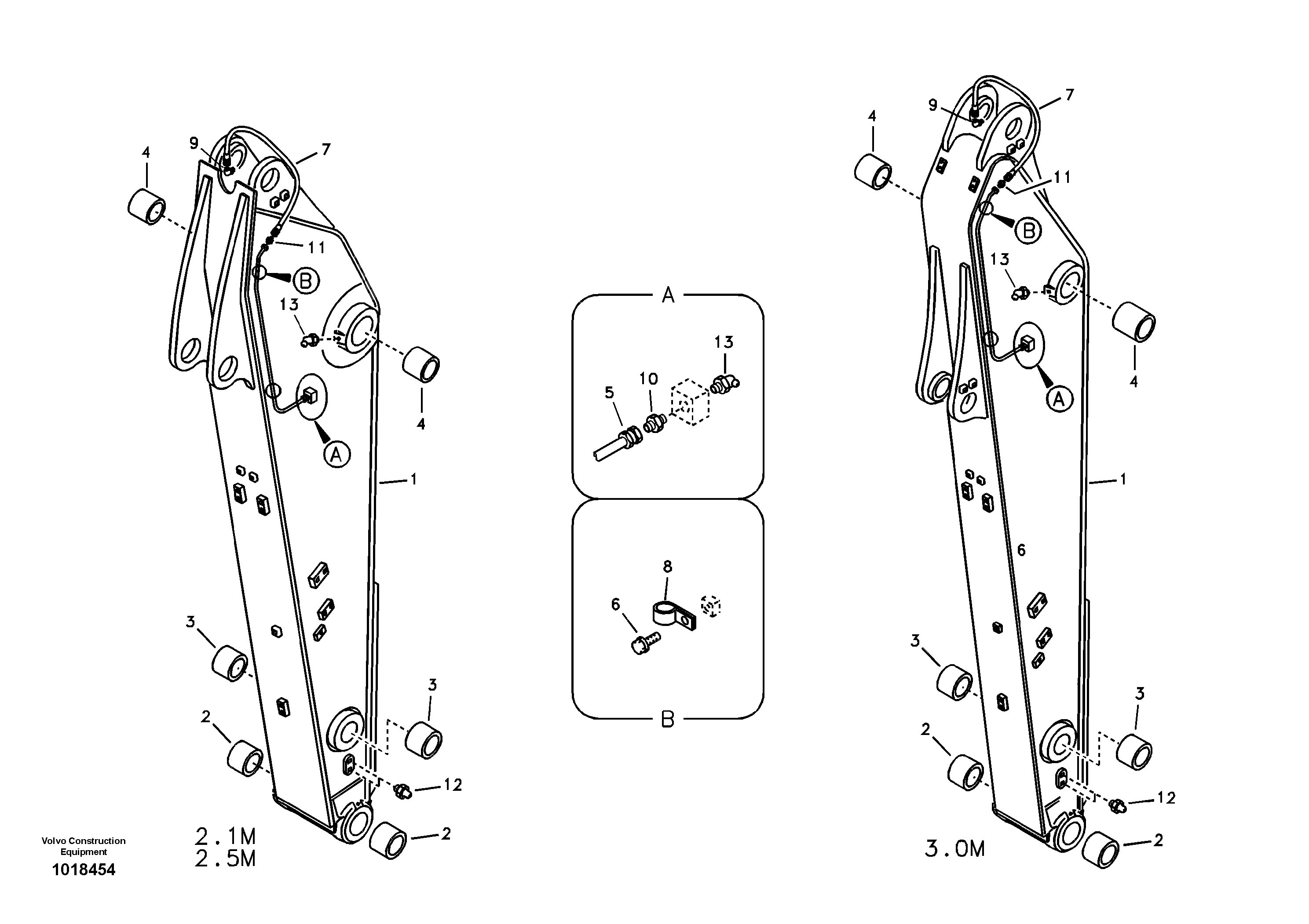 Dipper arm and grease piping with piping seat — volvo parts diagram