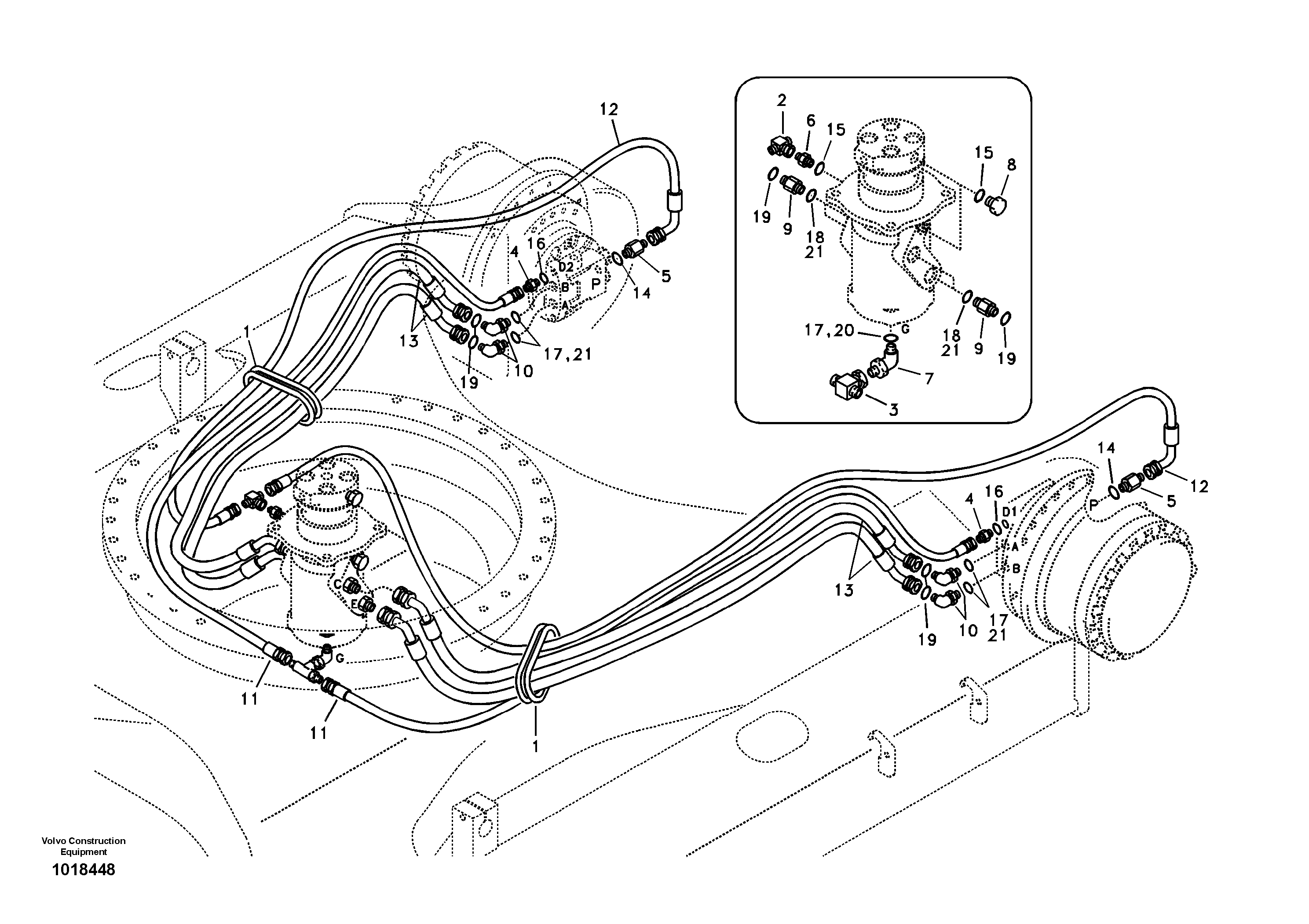 Turning joint line, turning joint to travel motor — volvo parts diagram