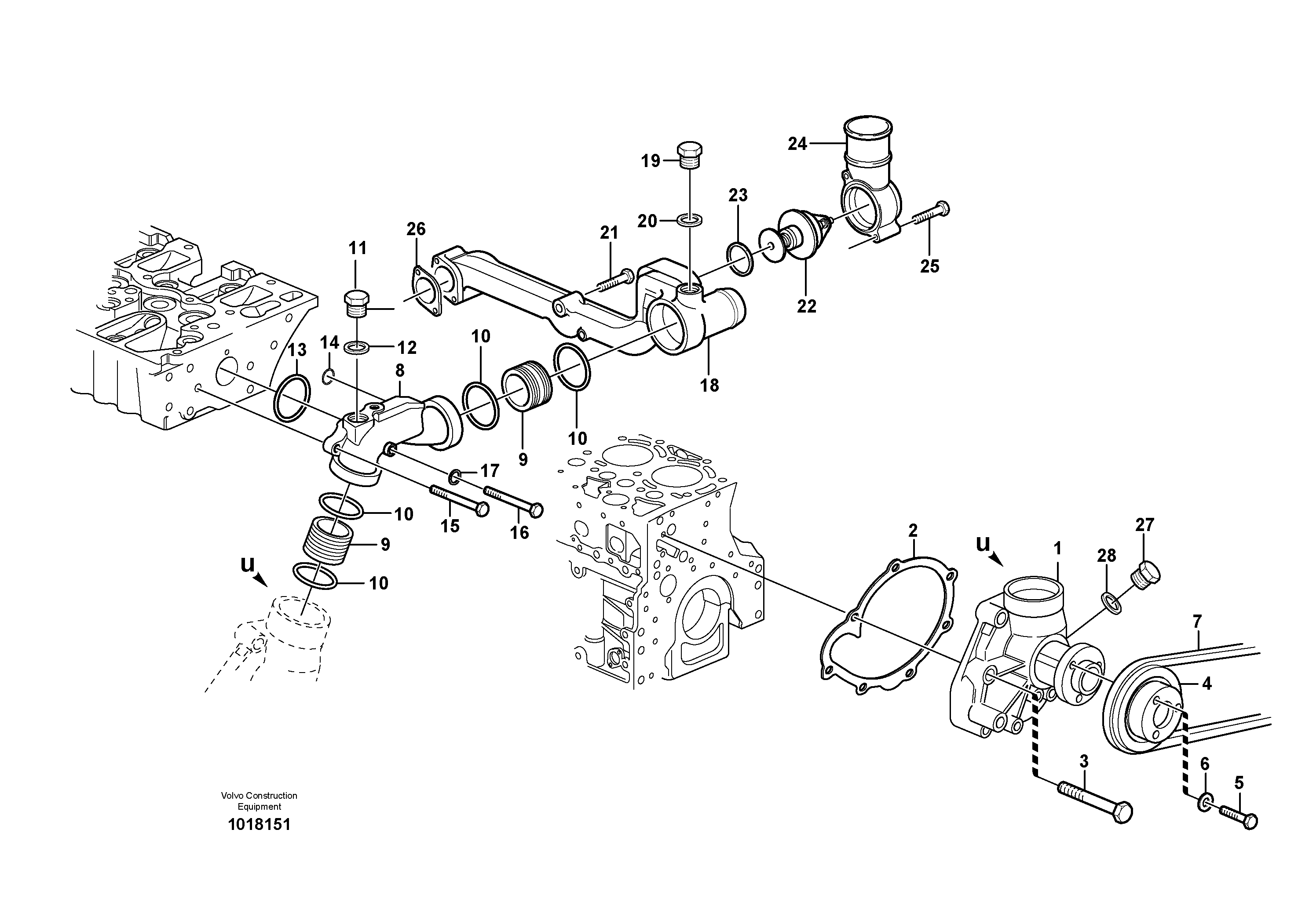 Water pump with fitting parts — volvo parts diagram