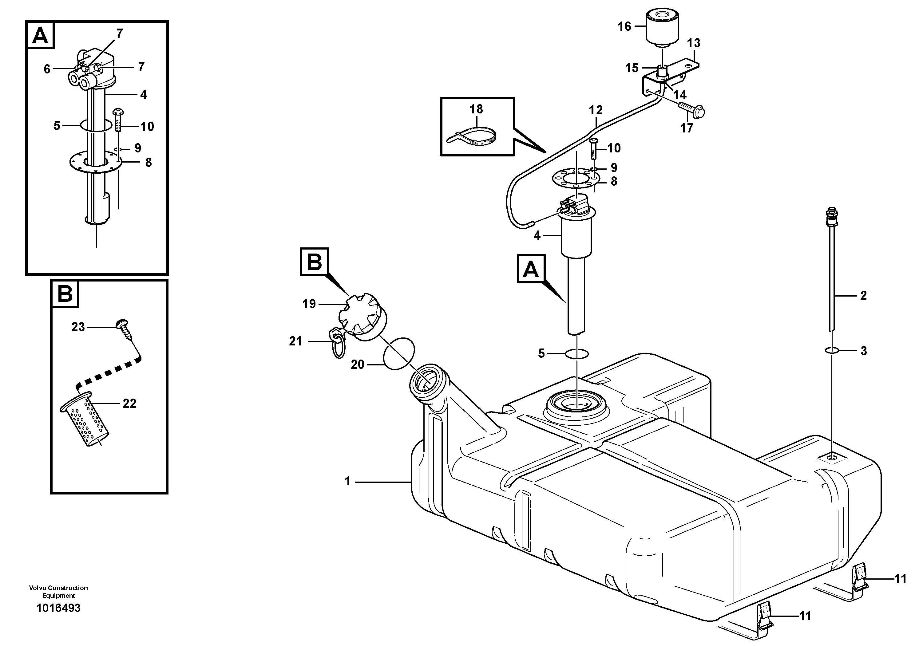 Fuel tank with fitting parts — volvo parts diagram