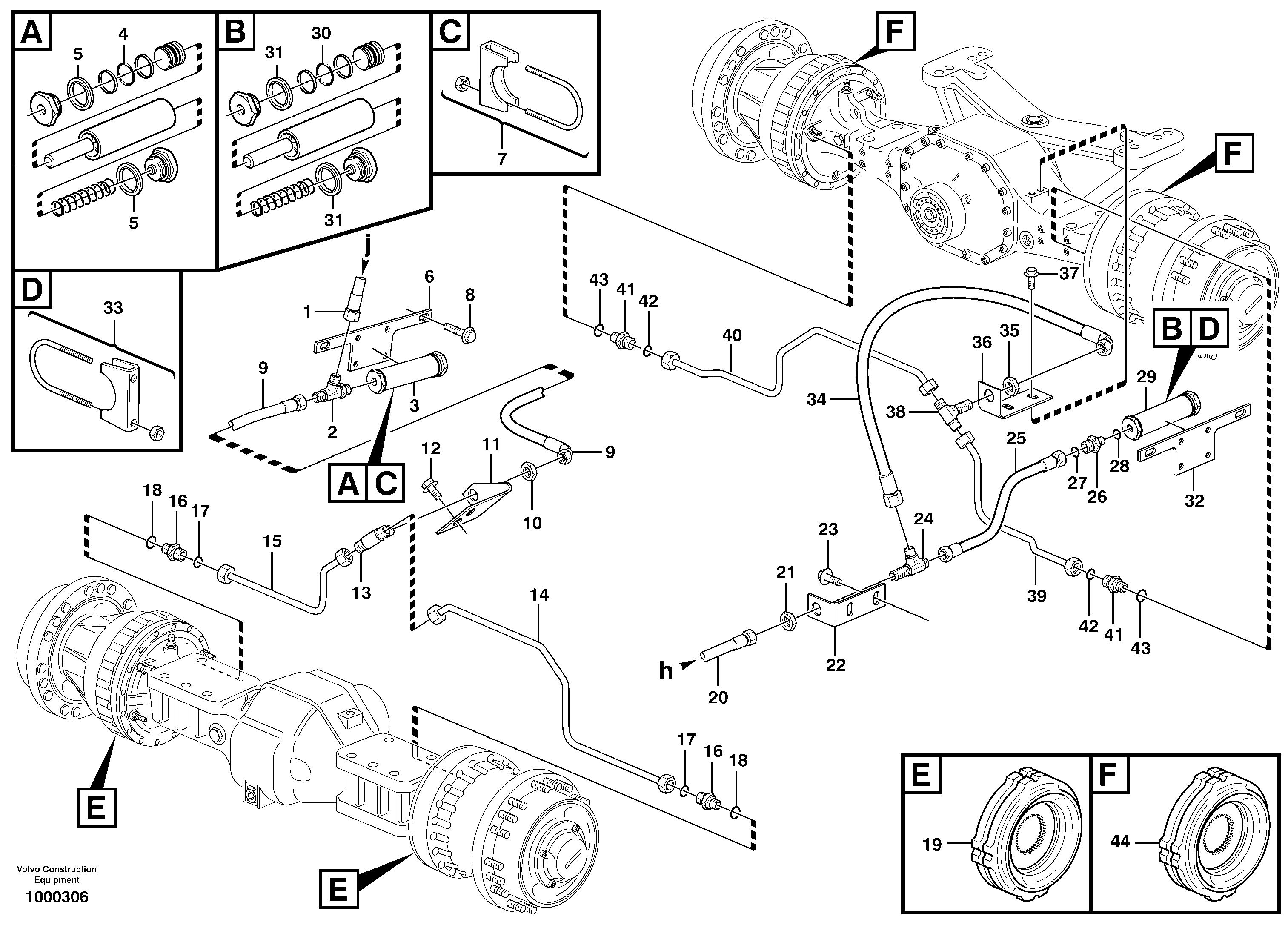 Brake pipes, front axle and rear axle — volvo parts diagram