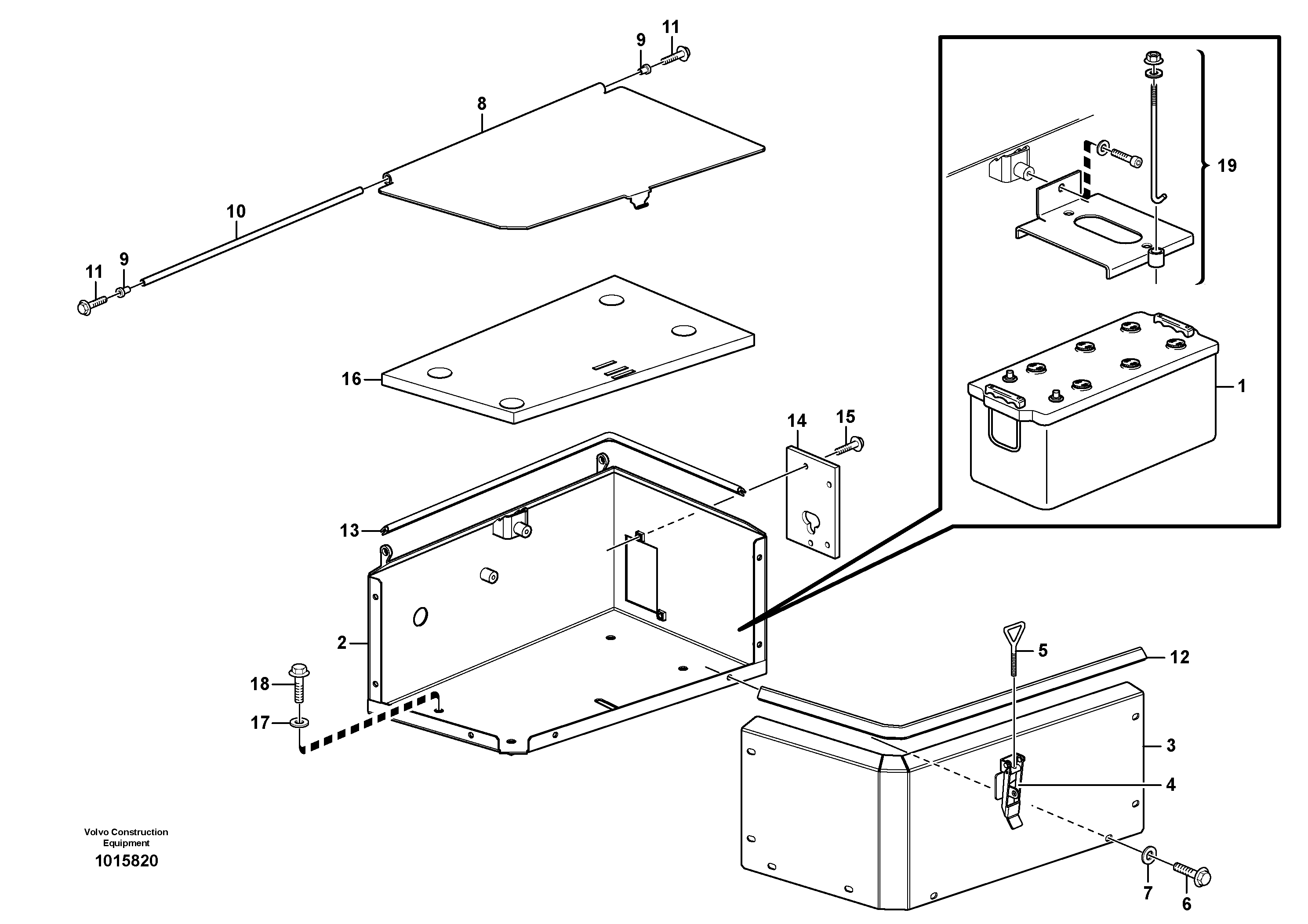 Battery box with fitting parts 82227 — volvo parts diagram