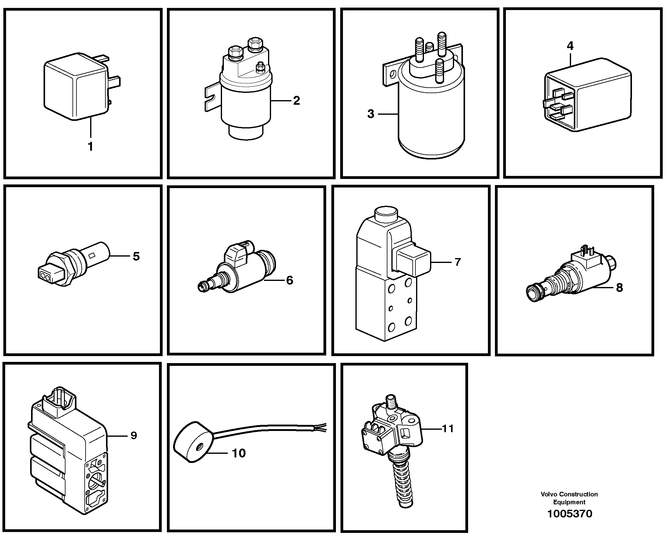Relays, sensors and solenoid valves, reference list — volvo parts diagram