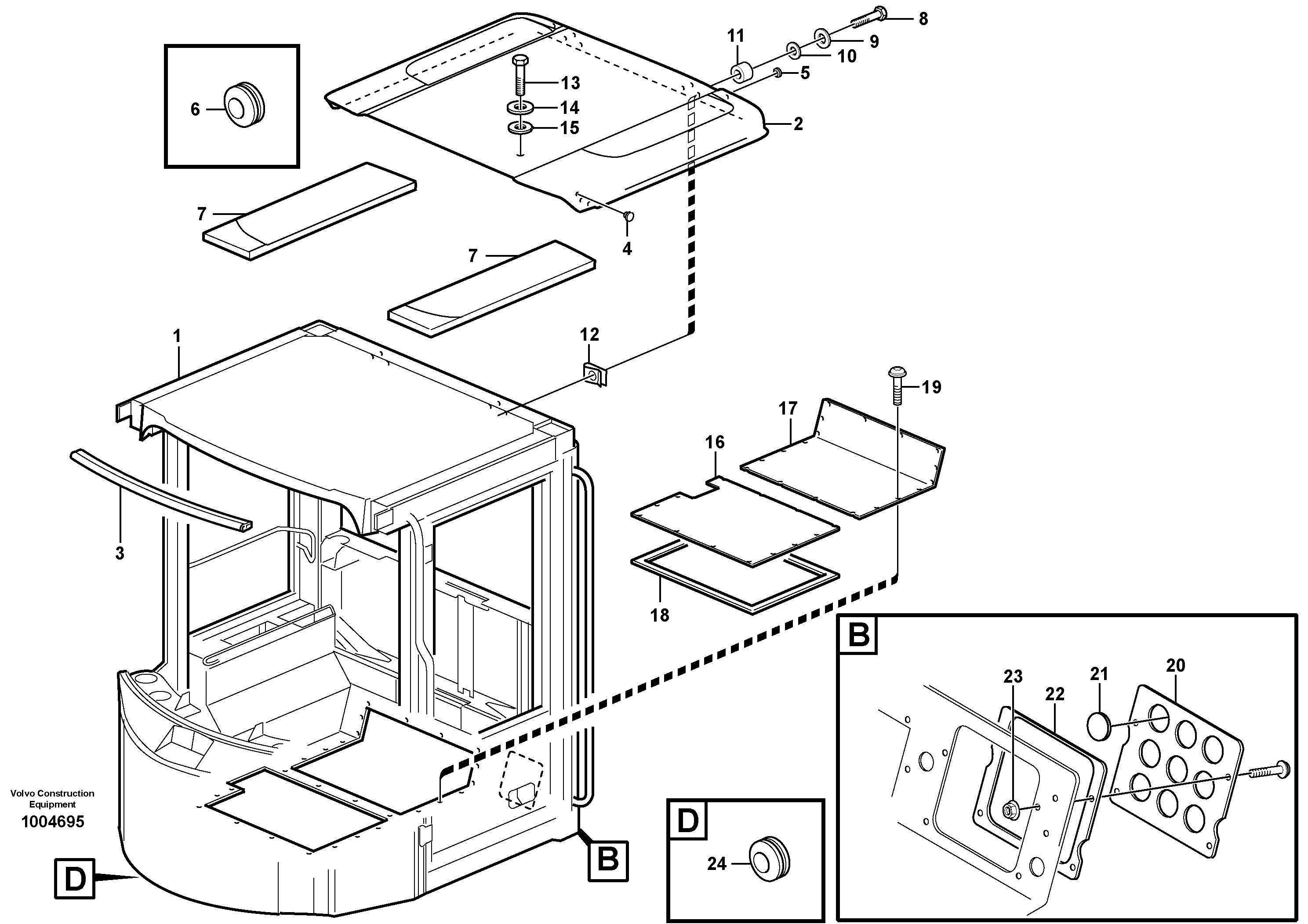 Cab body, roof and floor panel — volvo parts diagram
