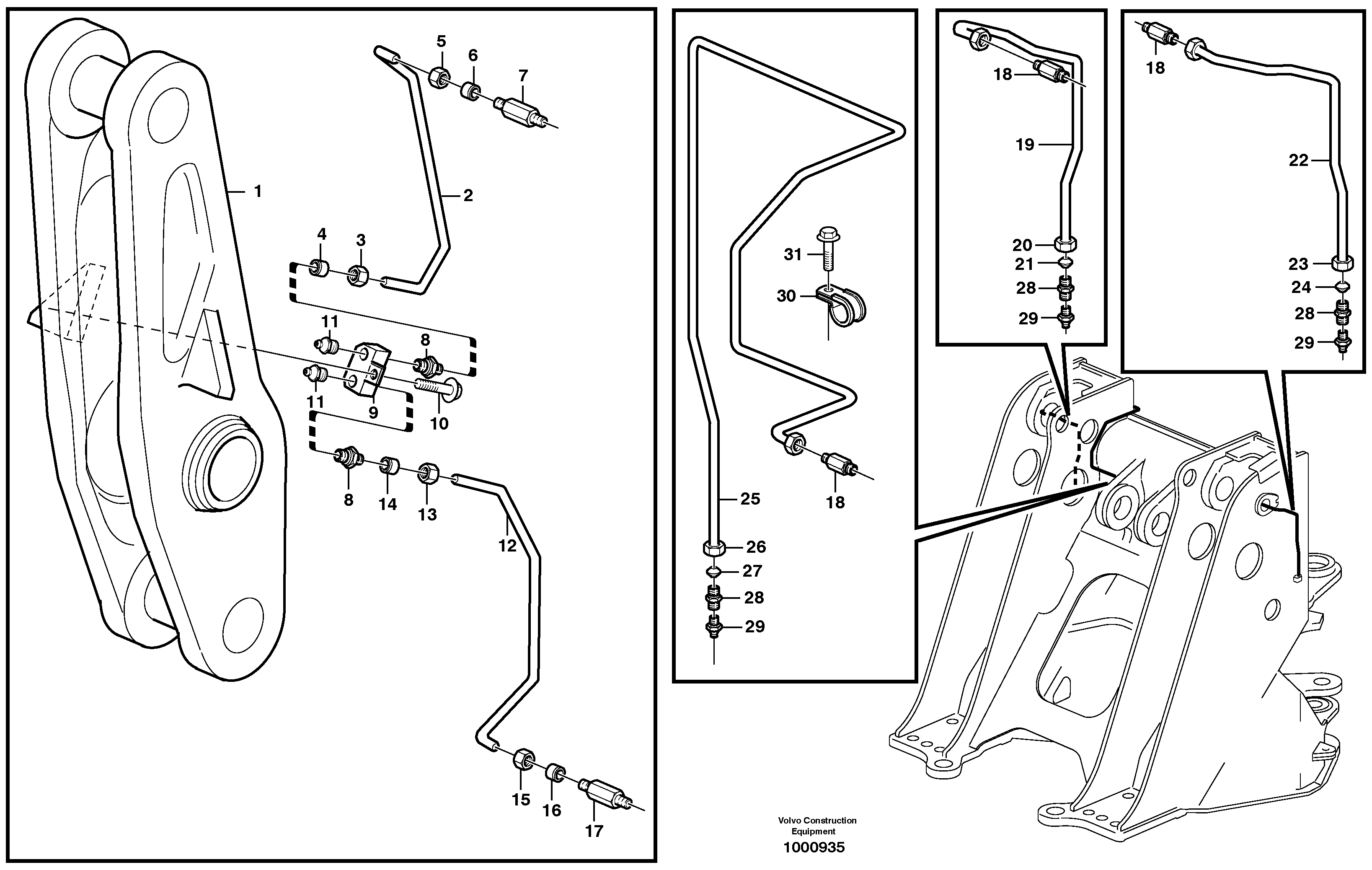 Extended lube points for lift arm system  33359, 33365, 33367, 33374 — volvo parts diagram