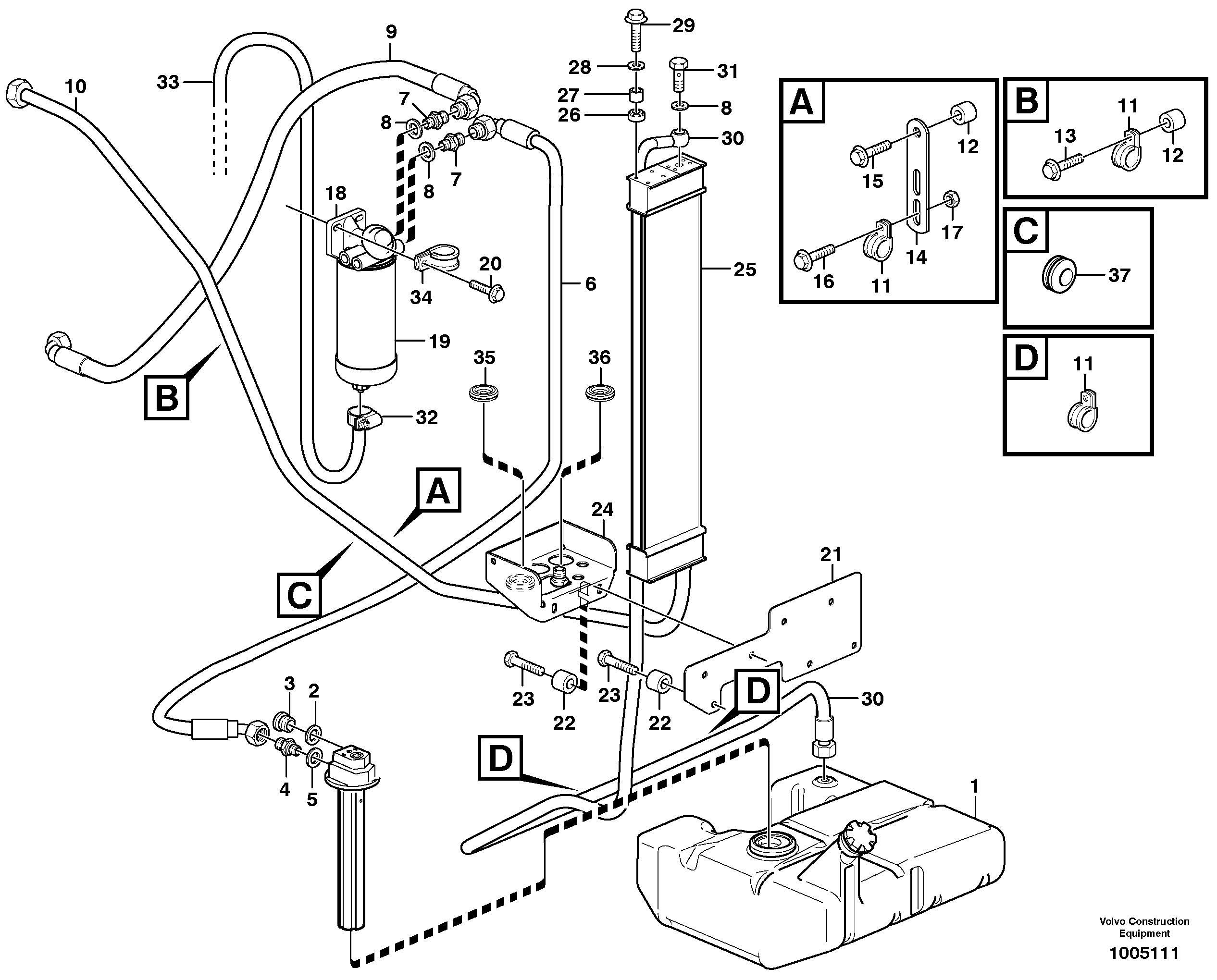Fuel pipes, fuel tank - injection pump — volvo parts diagram