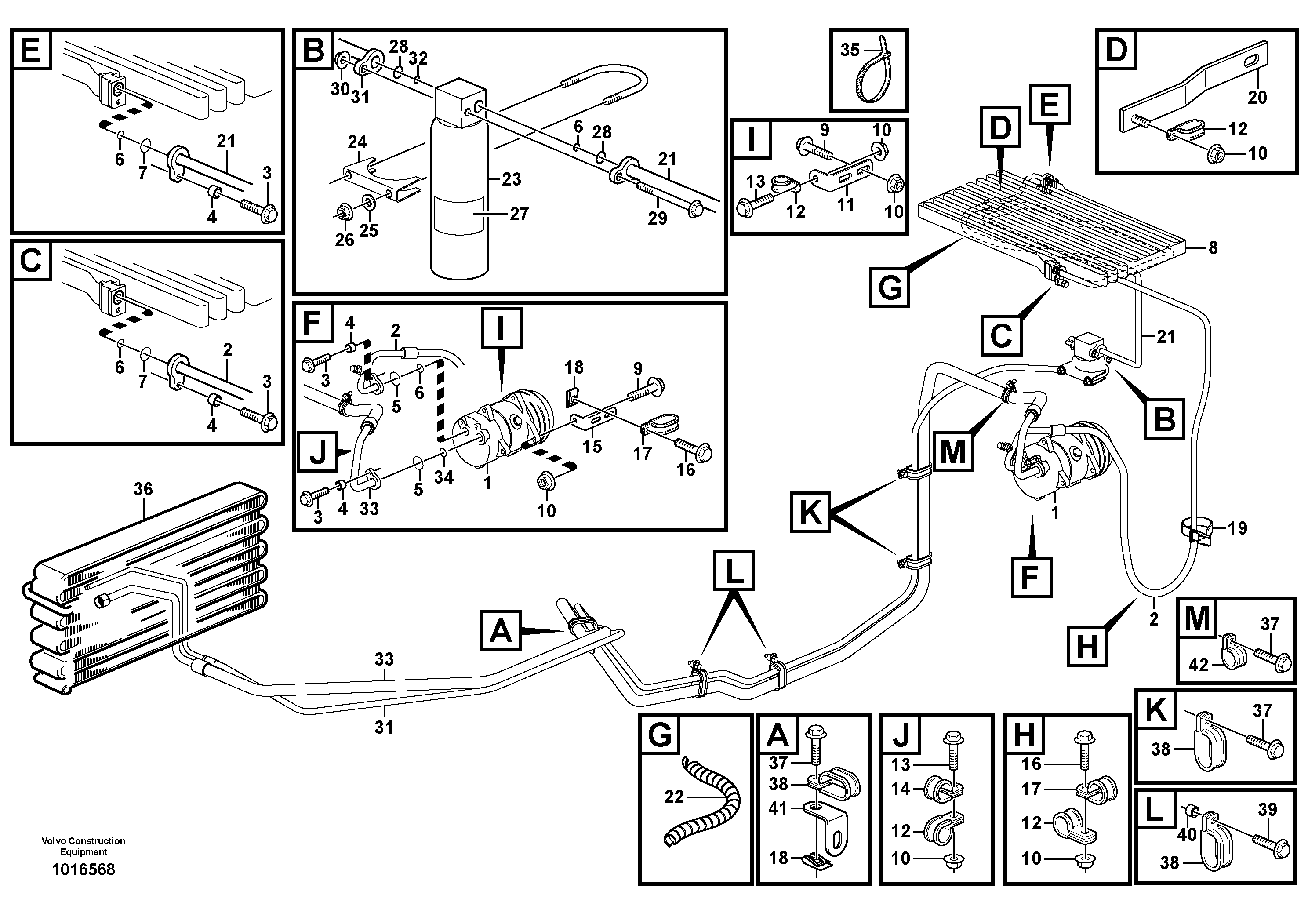 Assembly of hose: evaparator, receiver drier and condenser. — volvo parts diagram