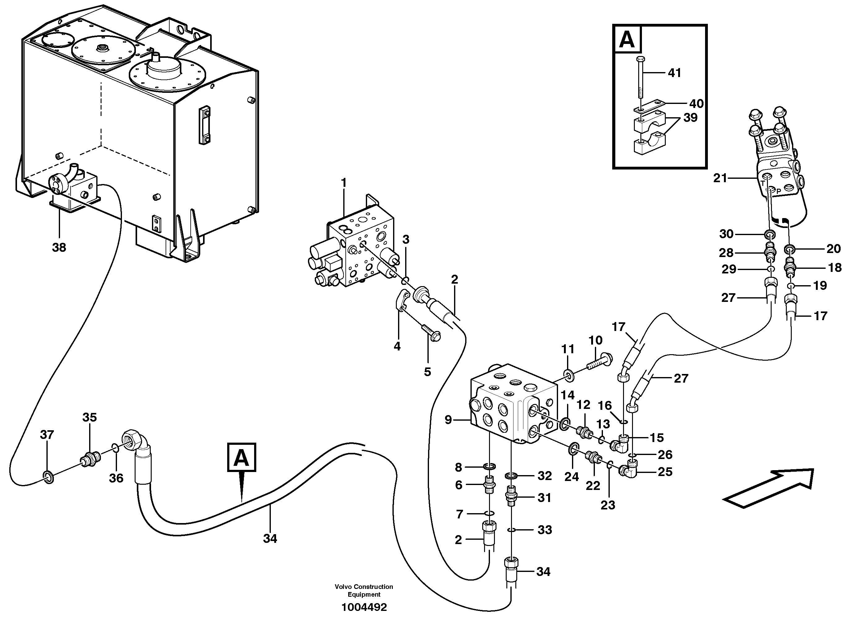 Steering system, pressure and return lines — volvo parts diagram