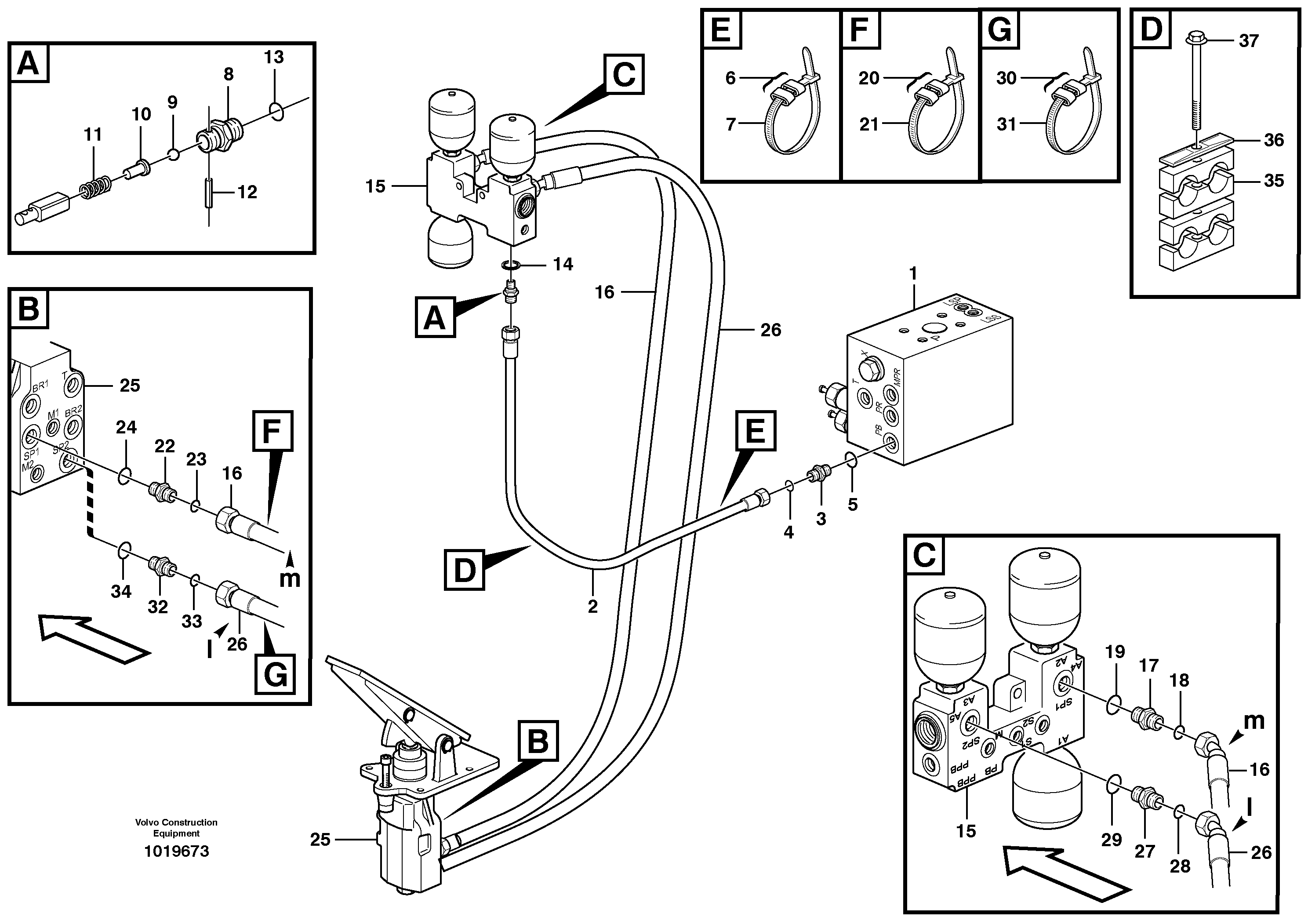 Brake line, valve body - accumulators - accumulator - footbrake valve — volvo parts diagram