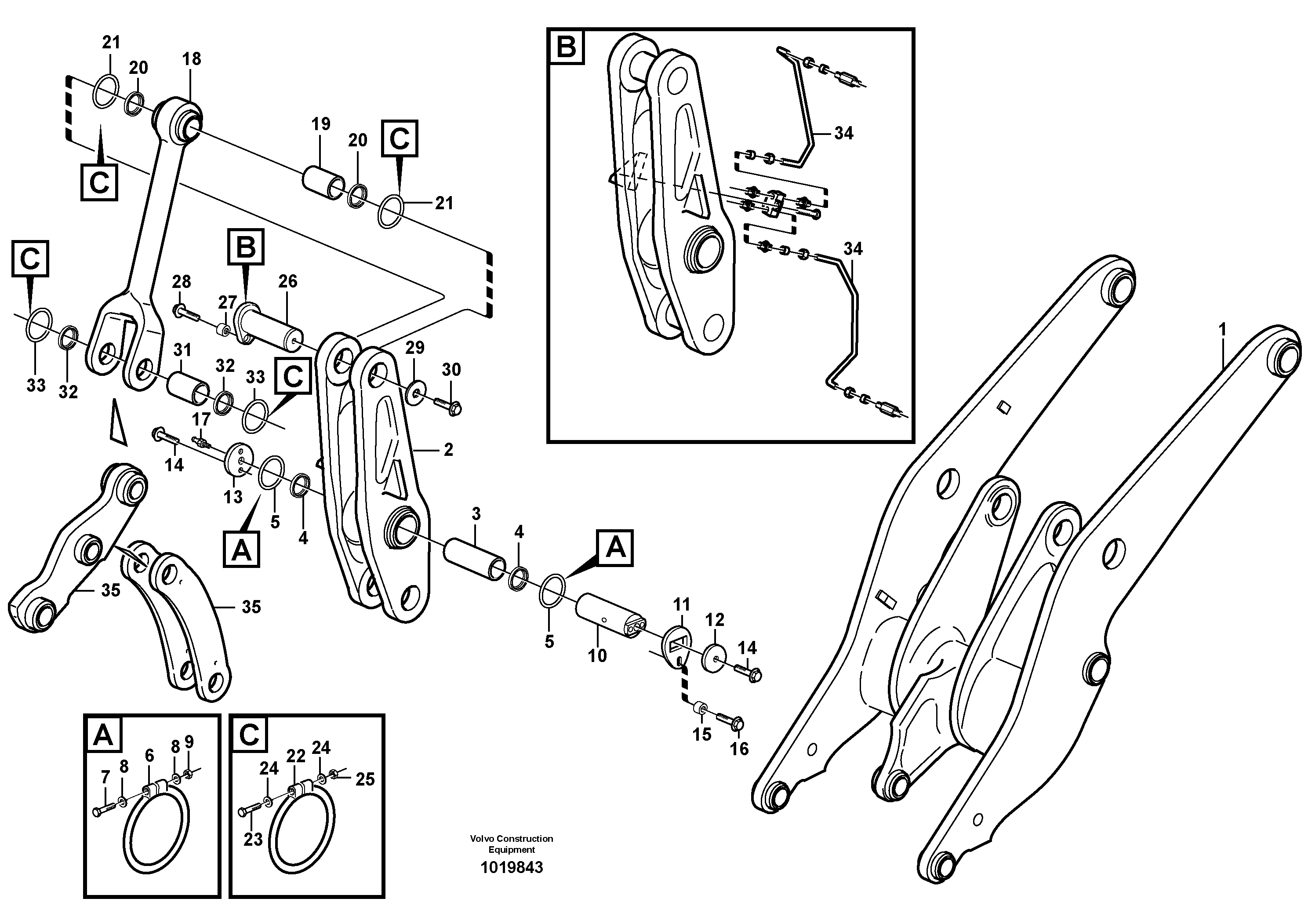 Rear links with assembly parts  33367, 33387, 33374 — volvo parts diagram