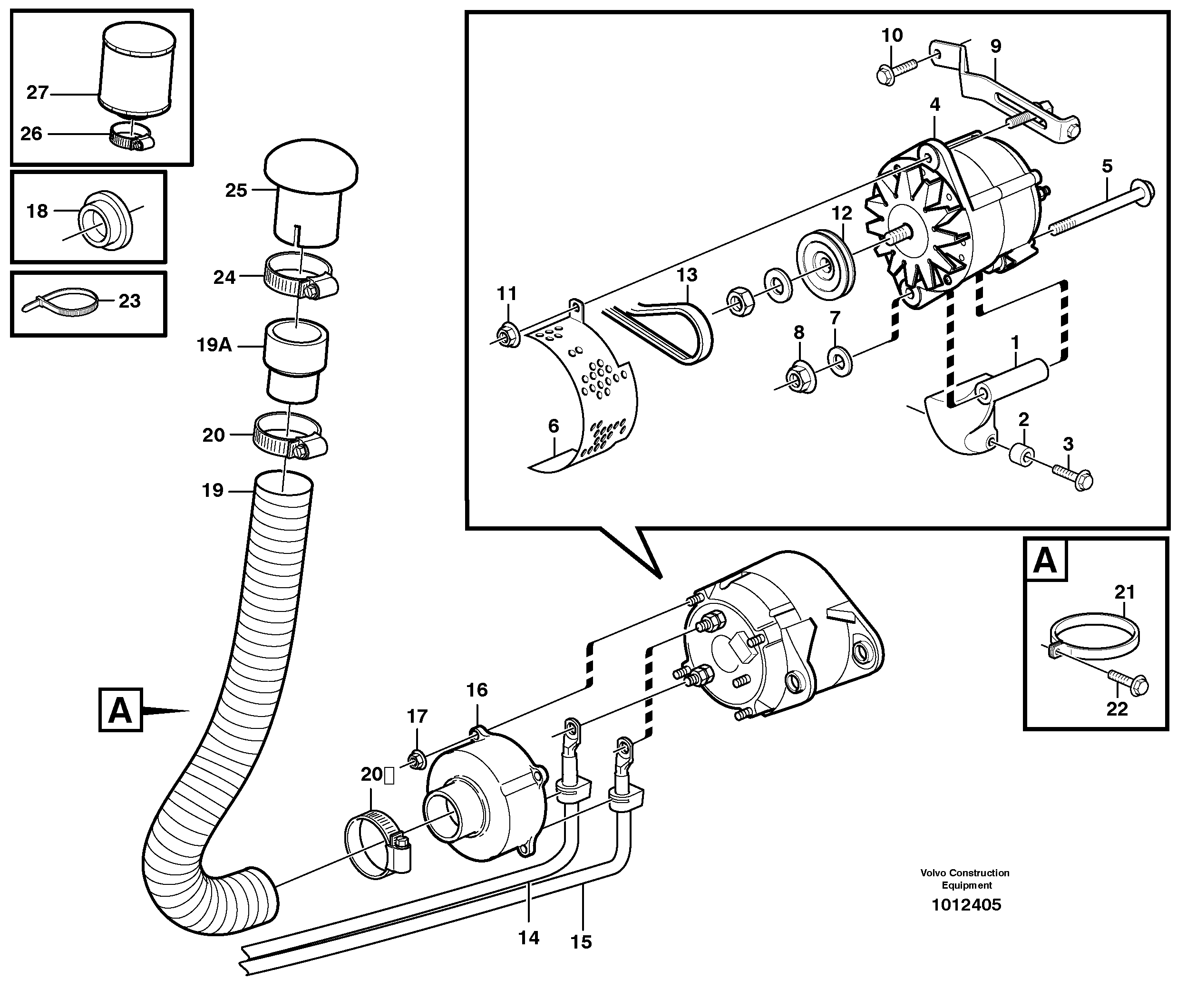 Alternator with assembling details — volvo parts diagram