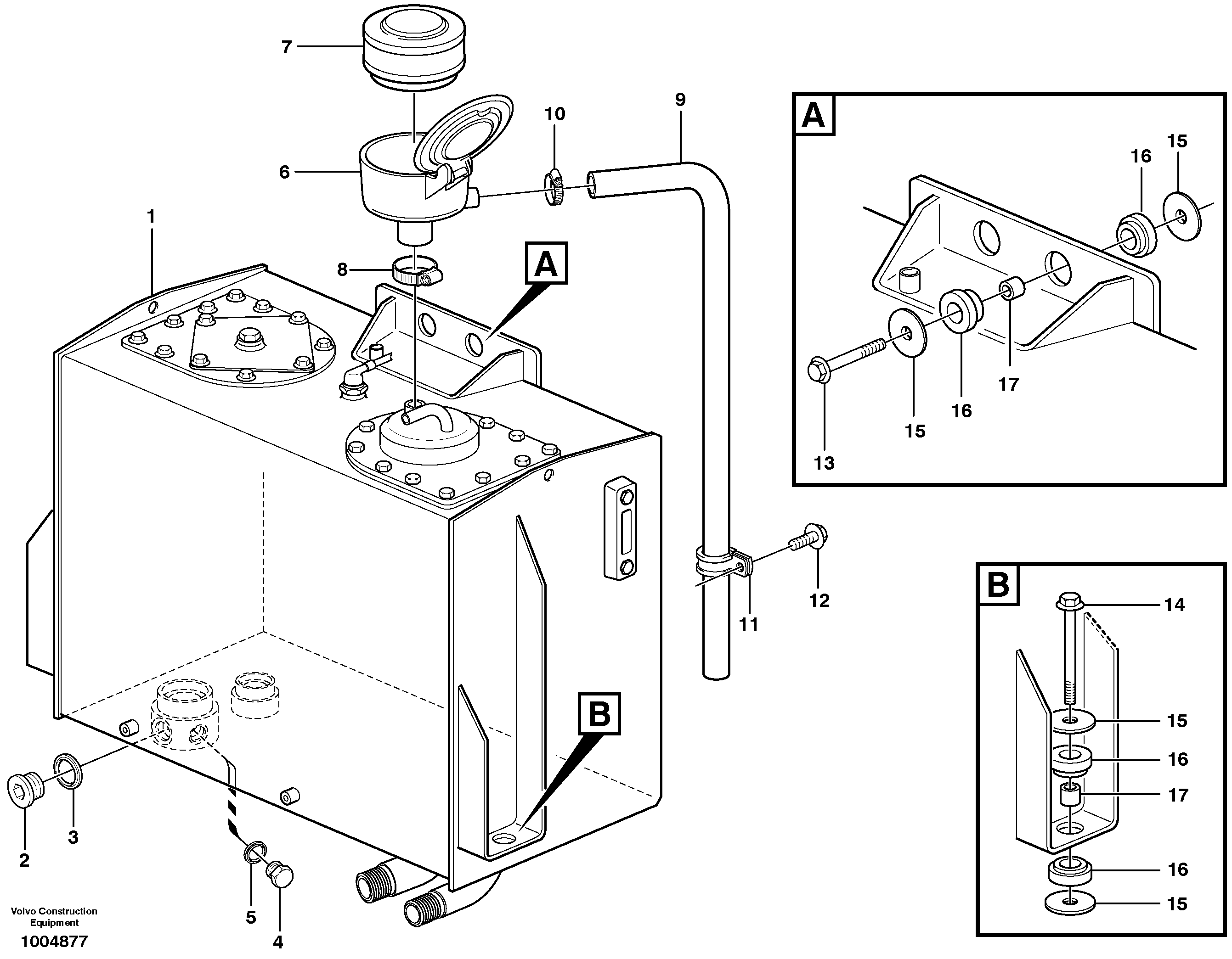 Hydraulic oil tank, with fitting parts — volvo parts diagram