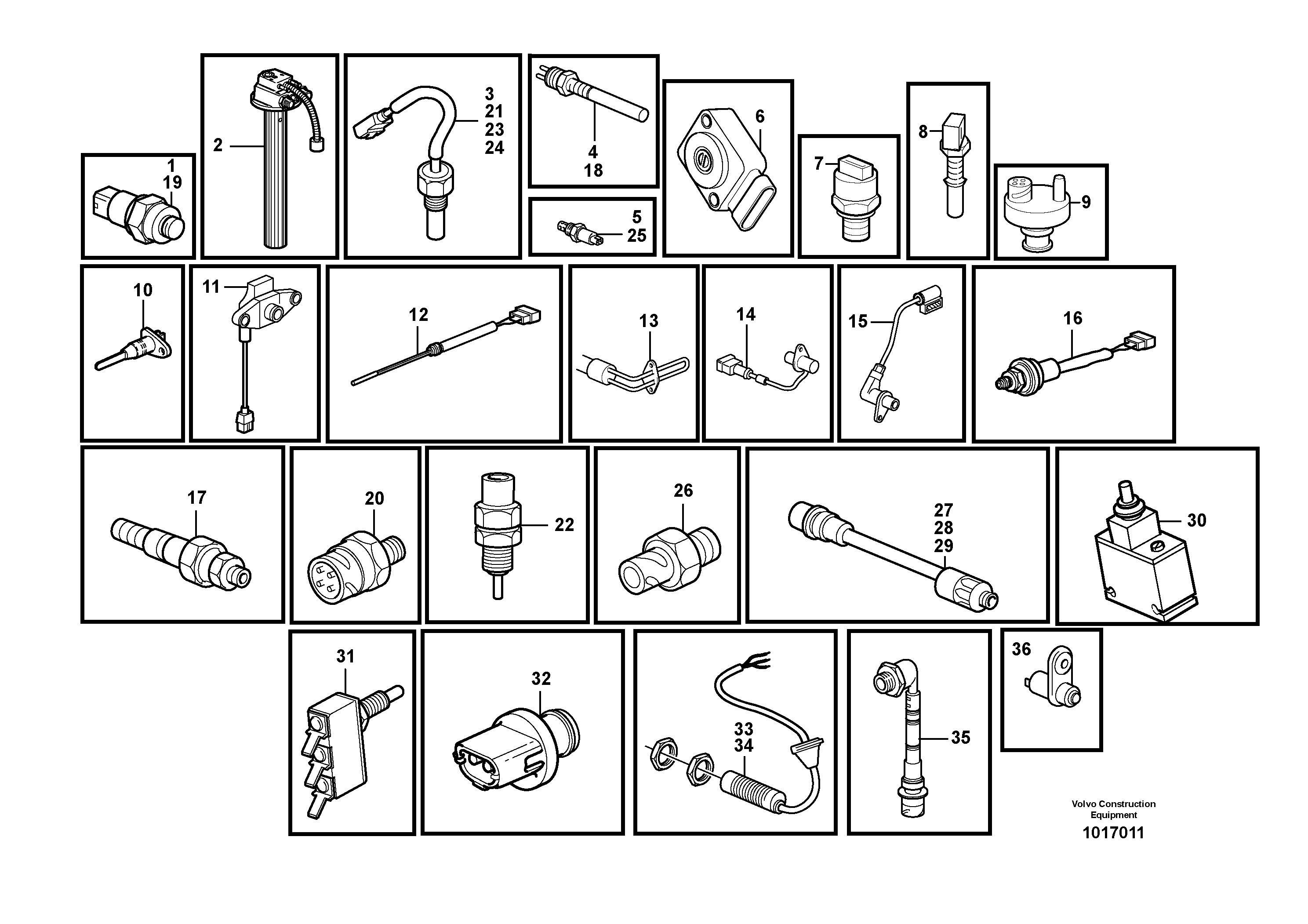 Sensors, reference list — volvo parts diagram