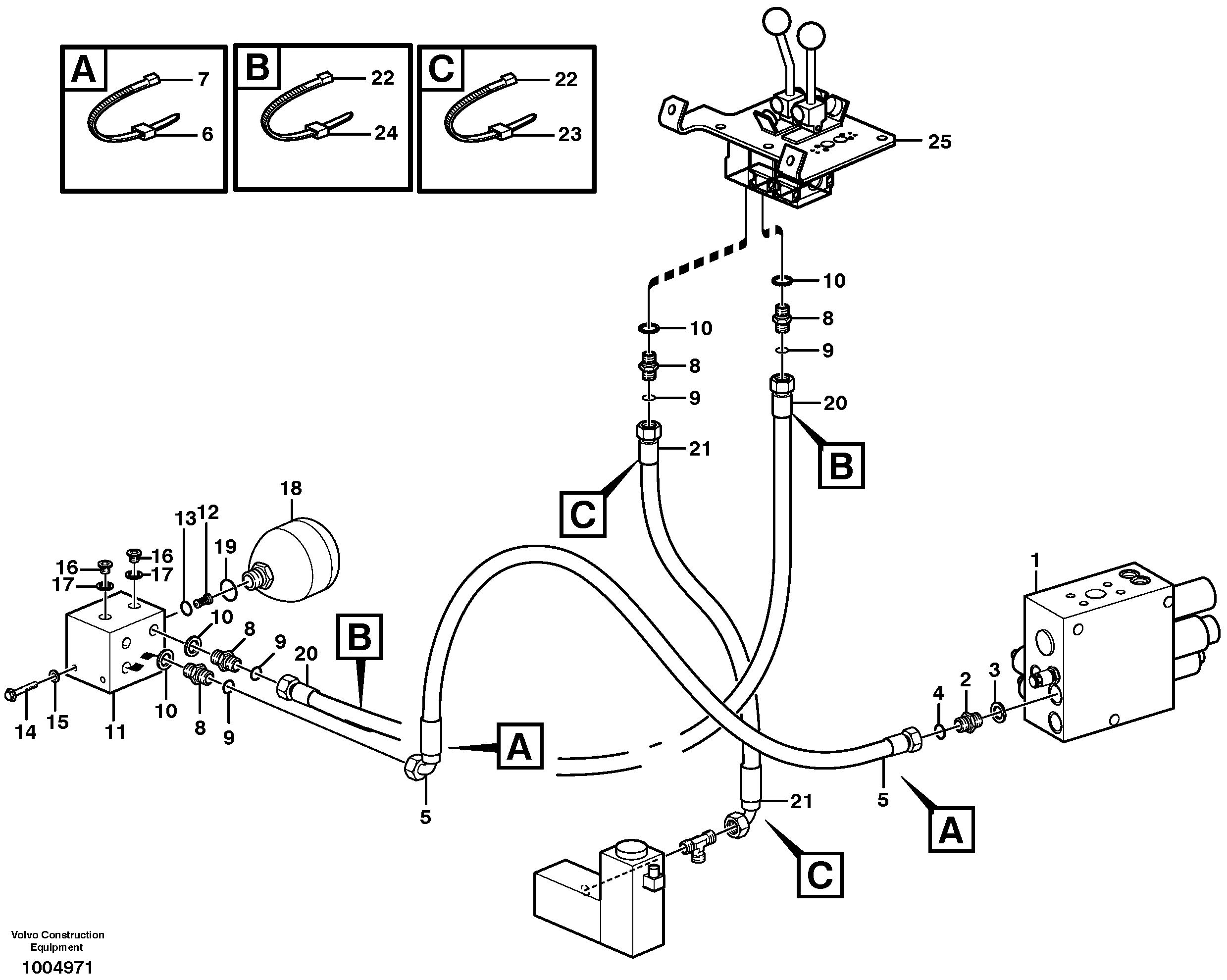 Servo - hydraulic, feed and return lines — volvo parts diagram