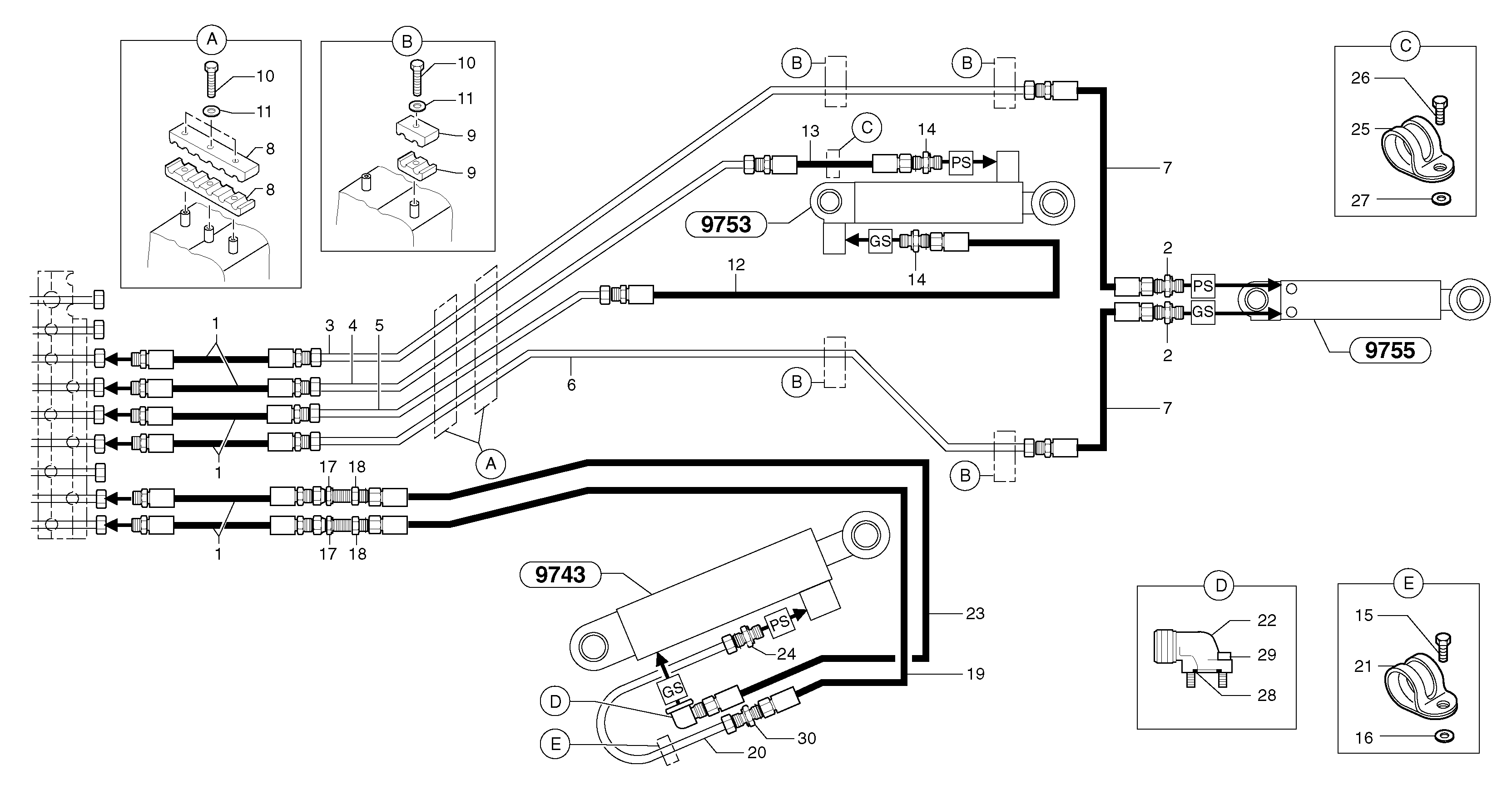 Hydr. circuit.( boom / dipper arm / bucket ) — volvo parts diagram