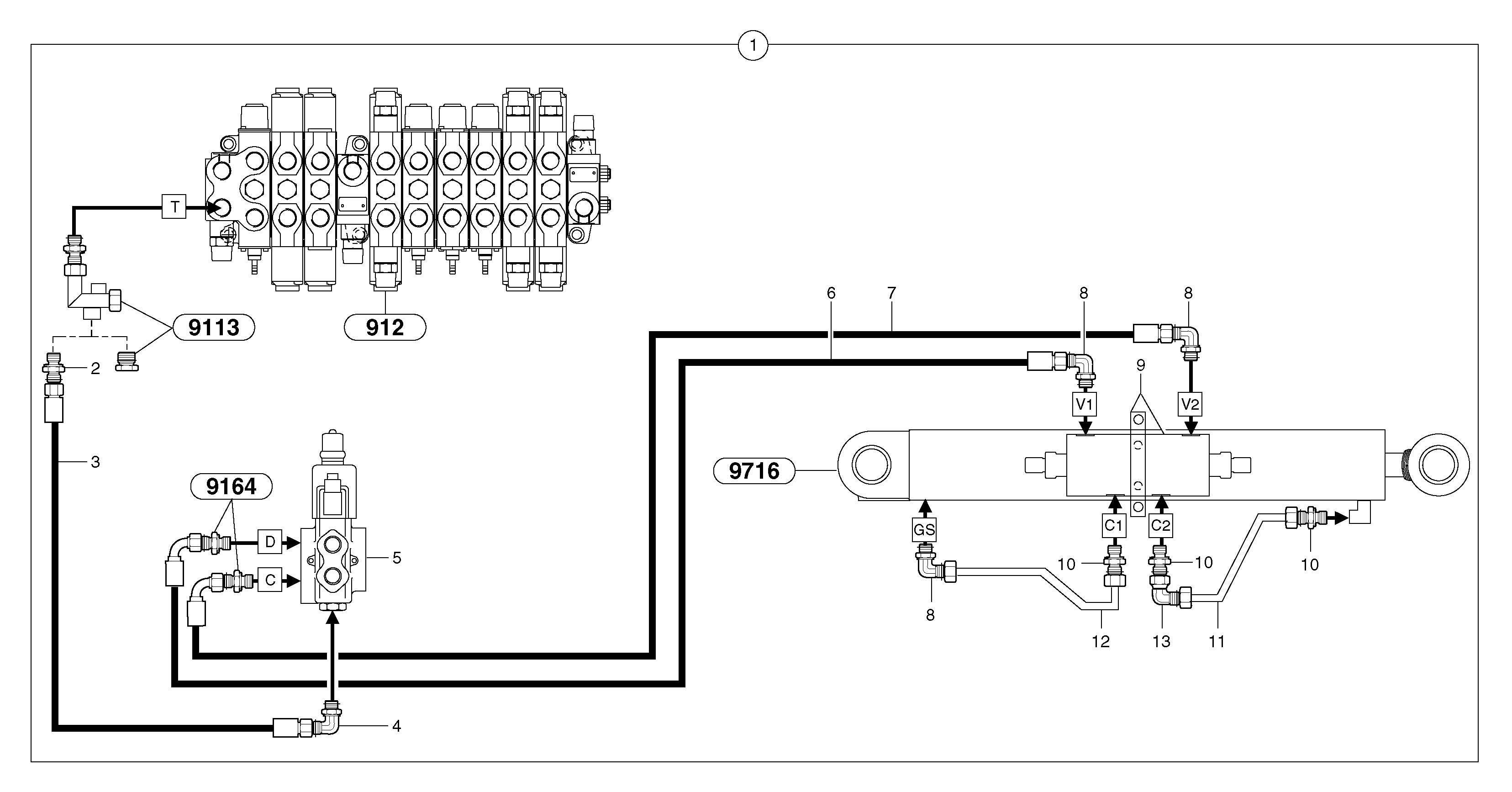 Hydraulic circuit ( balancing valve / offset cylinder ) — volvo parts diagram