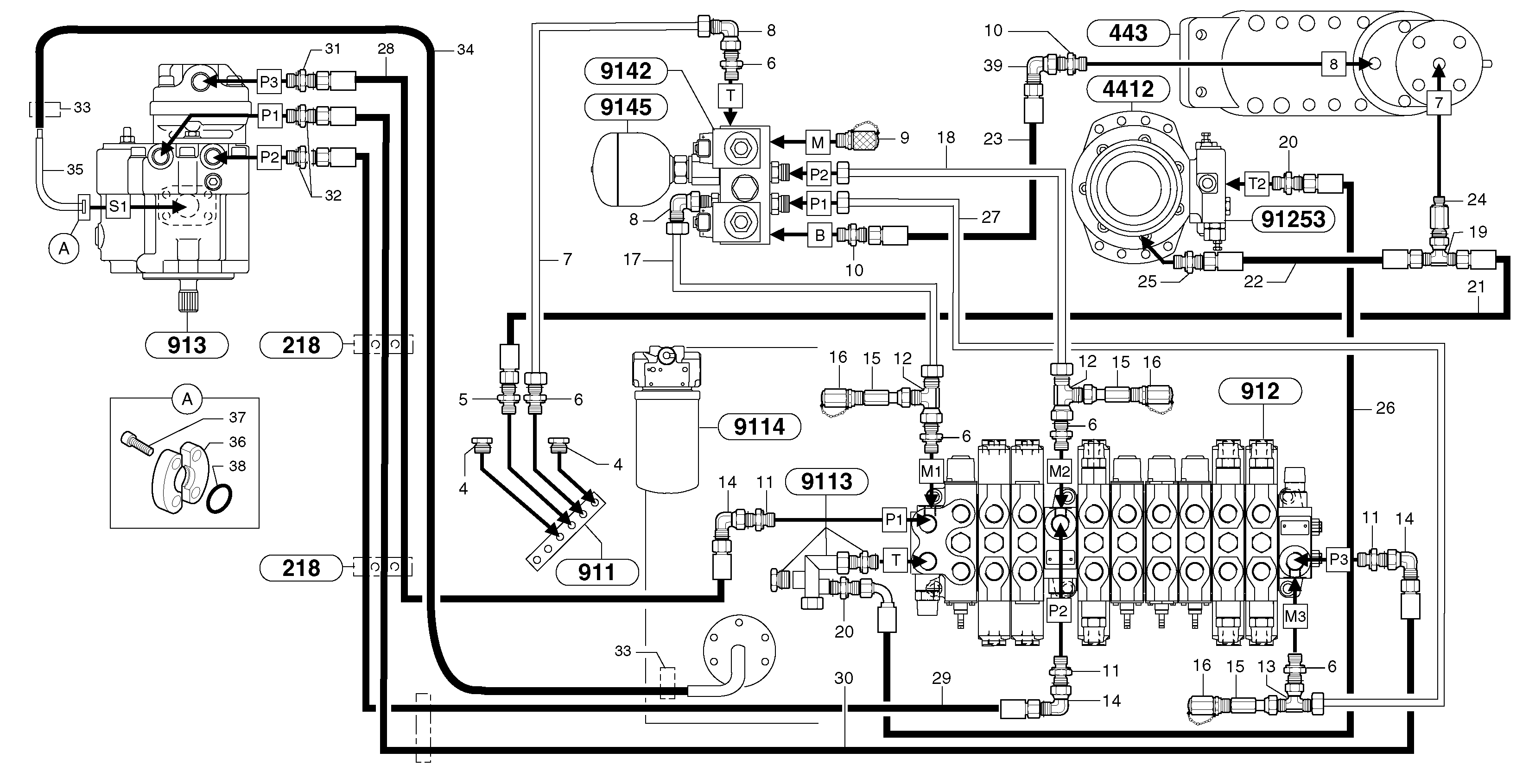 Attachments supply and return circuit — volvo parts diagram