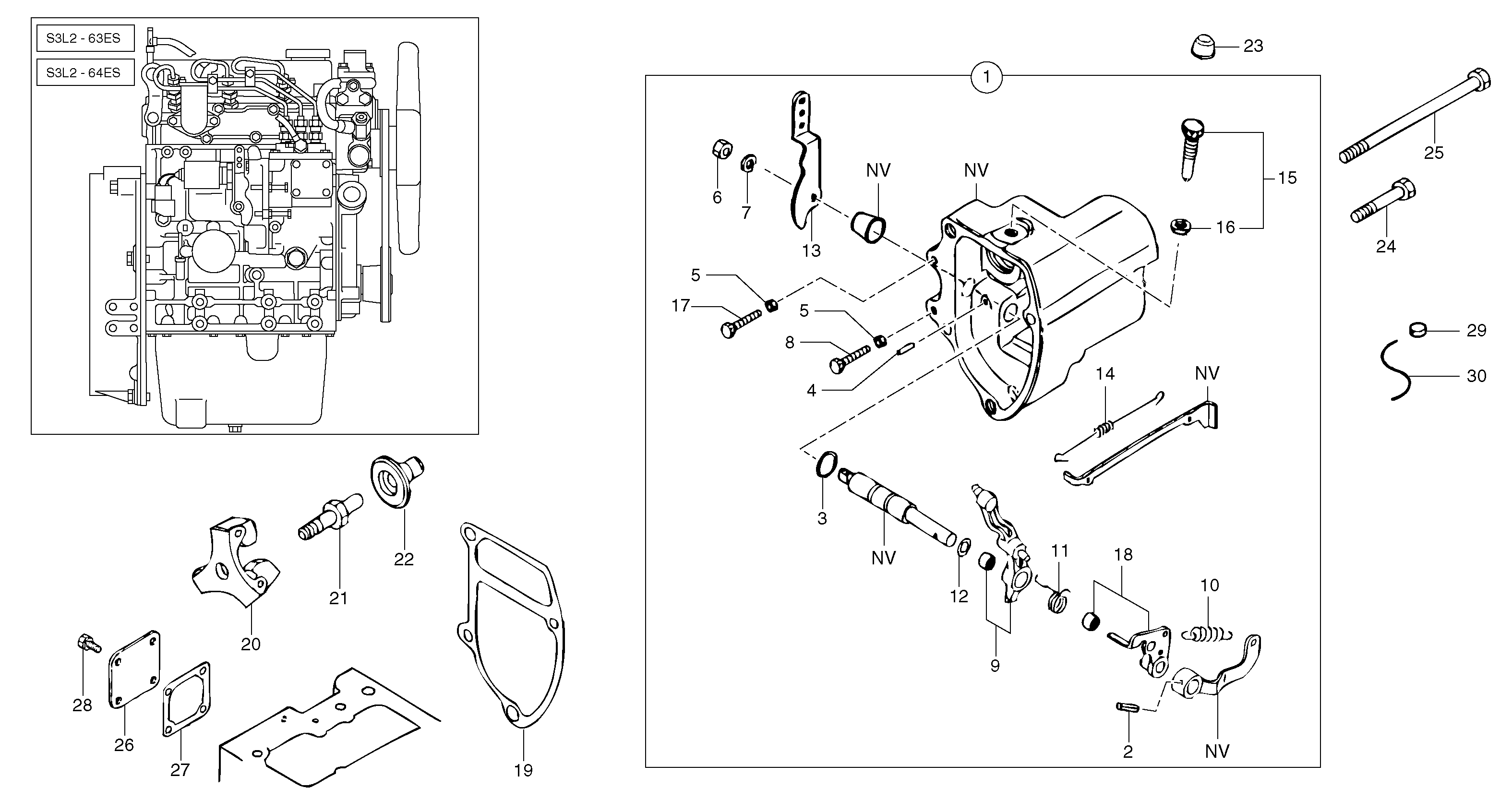 Engine injection pump control  S3L2-63ES / S3L2-64ES — volvo parts diagram