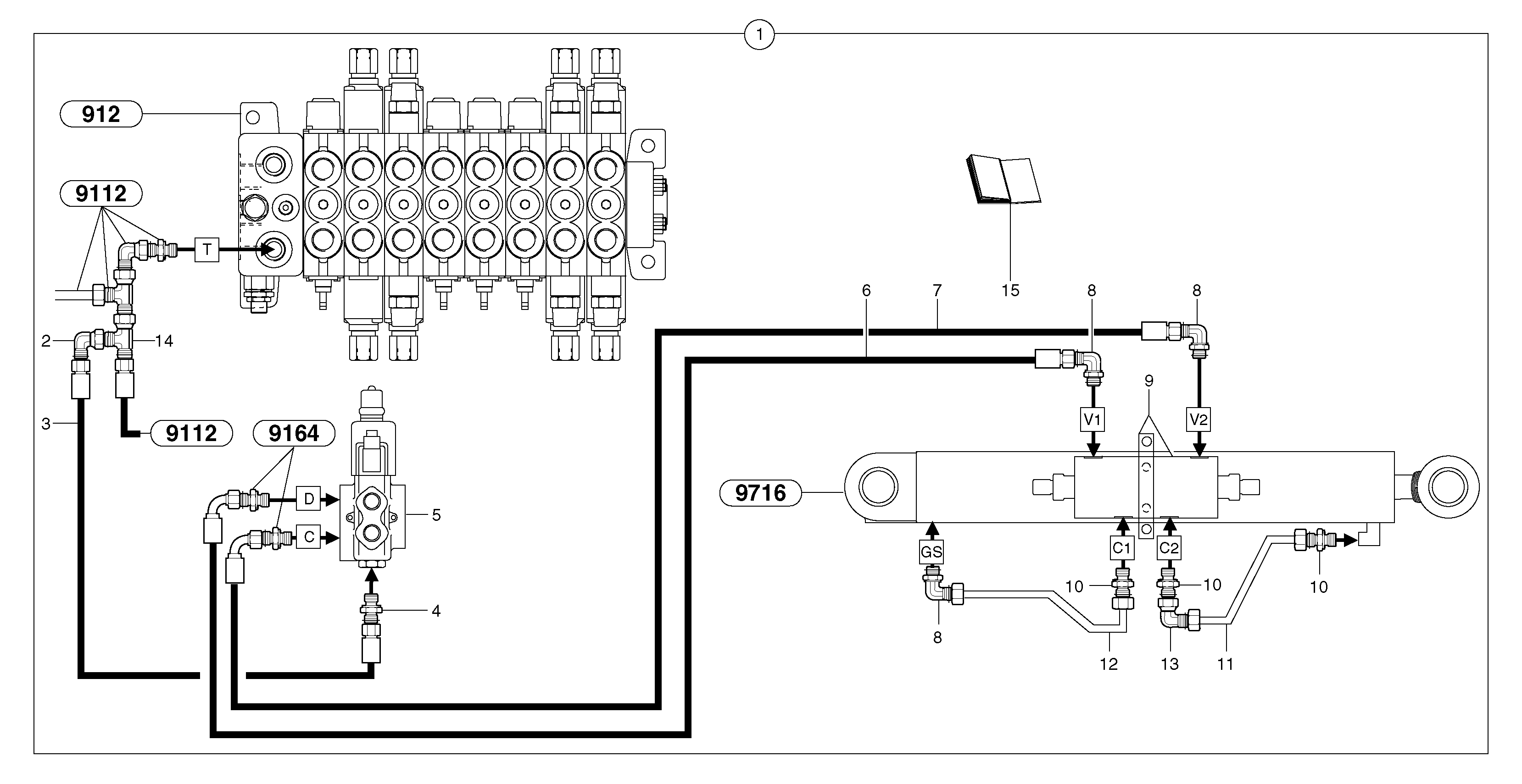 Hydraulic circuit ( balancing valve / offset cylinder ) — volvo parts diagram