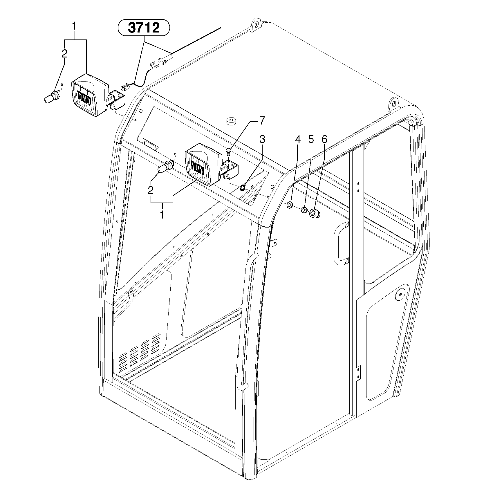 Front headlight on cab — volvo parts diagram