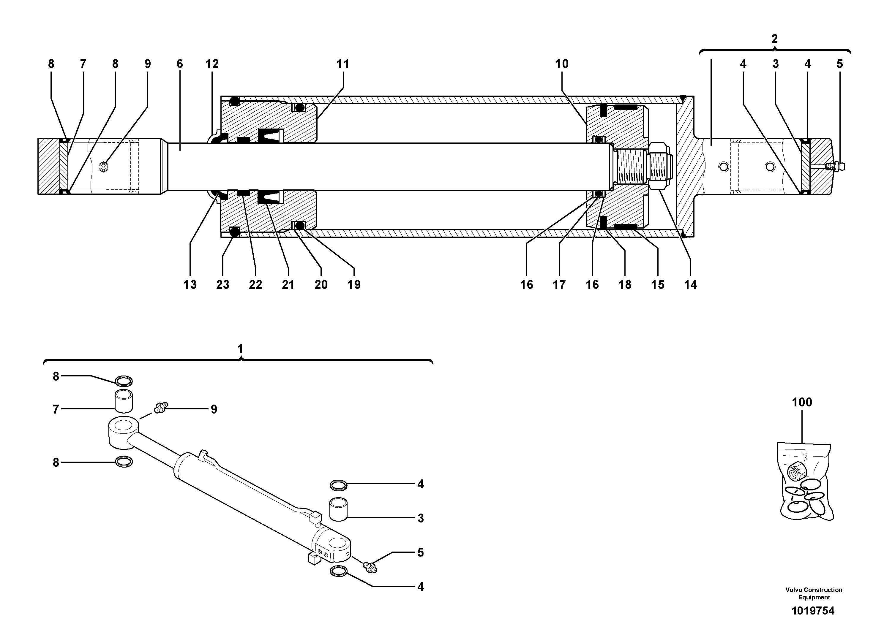 Bucket cylinder  S/N13994-S/N14008,S/N14010-S/N14039 — volvo parts diagram