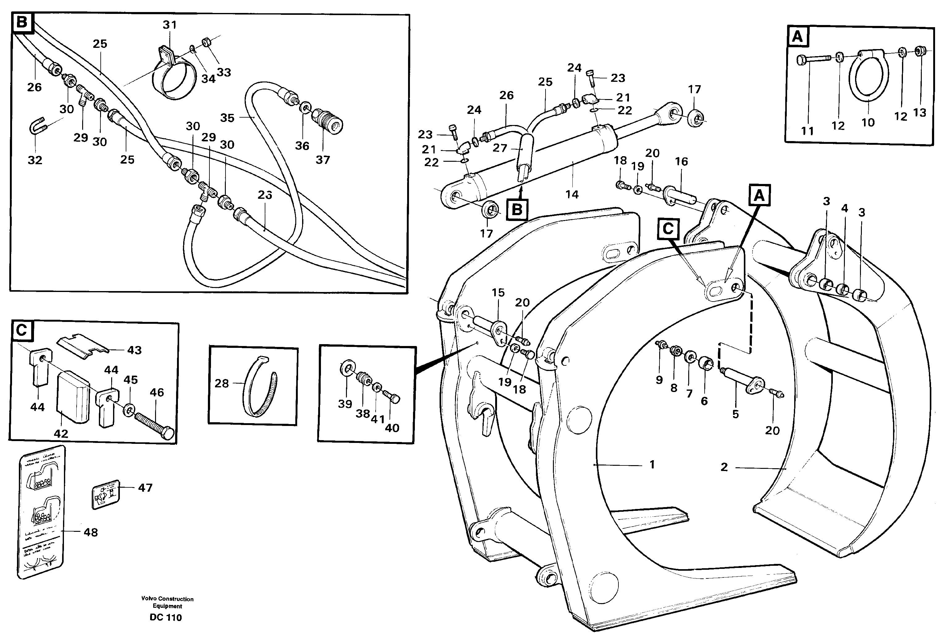 Sorting grapple  L150/C/D/E, L180/C/D/E — volvo parts diagram