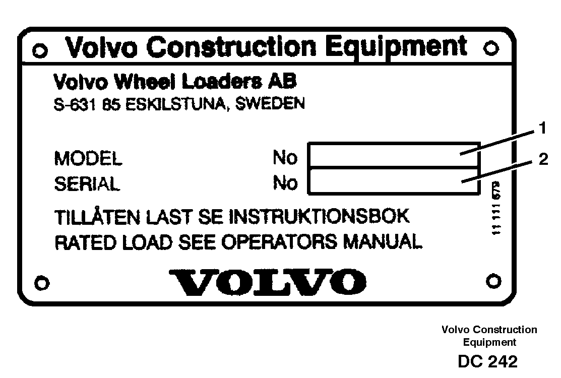 Product sign plate — volvo parts diagram
