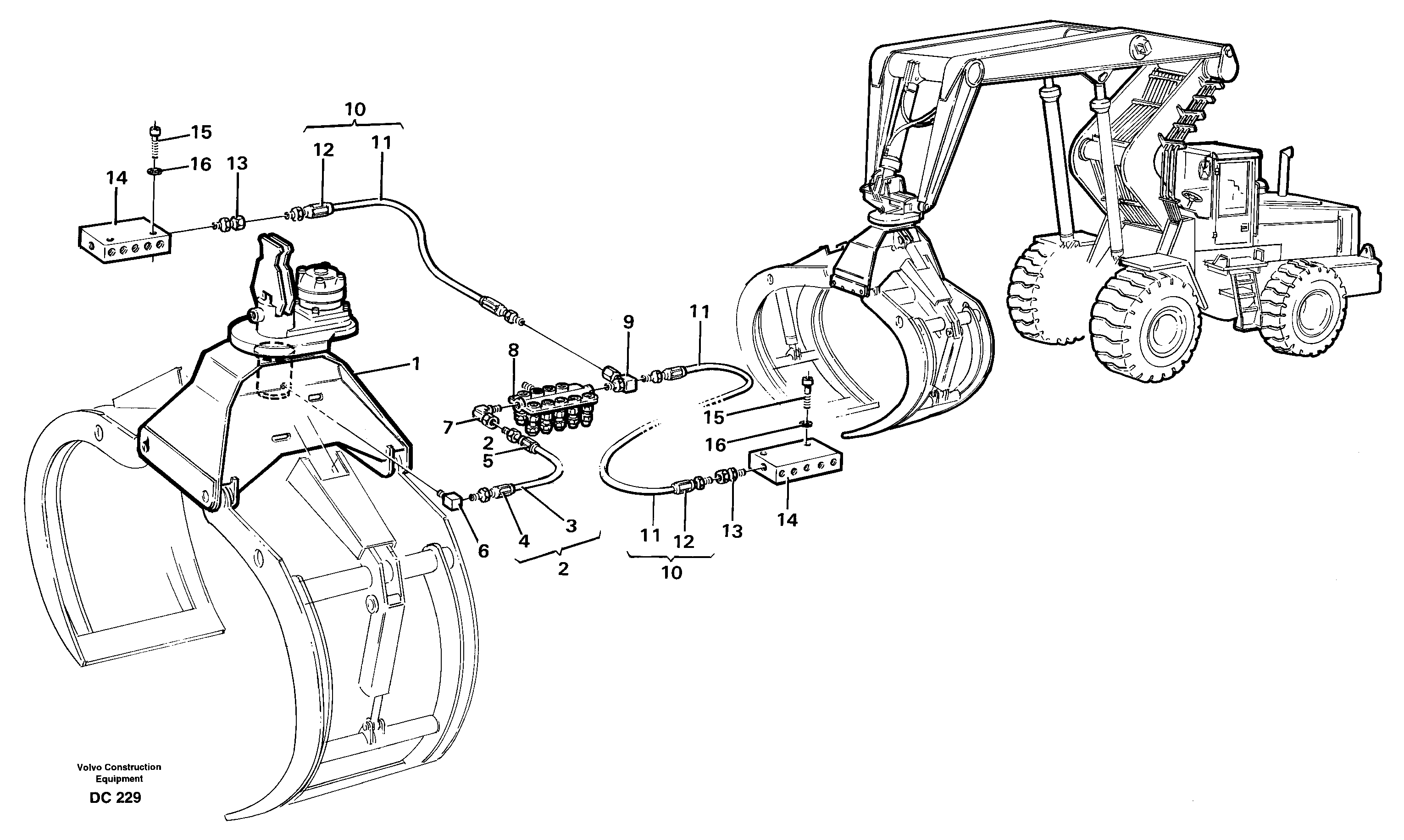 Central lubrication for grapple  E PROD FOR 91852,91854,91955,92340 — volvo parts diagram