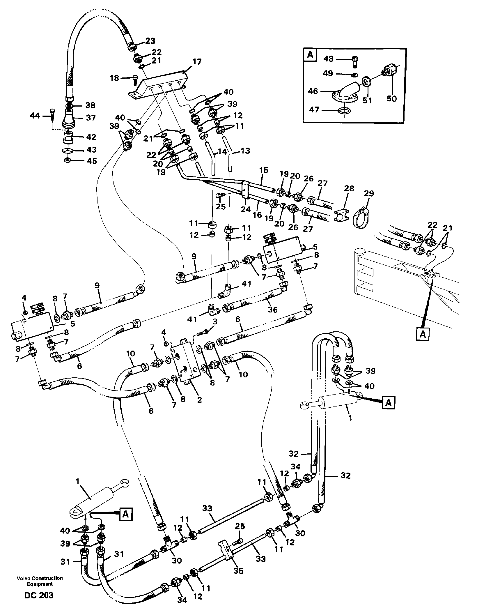 Service digger, hydraulic system  L50, L70 — volvo parts diagram