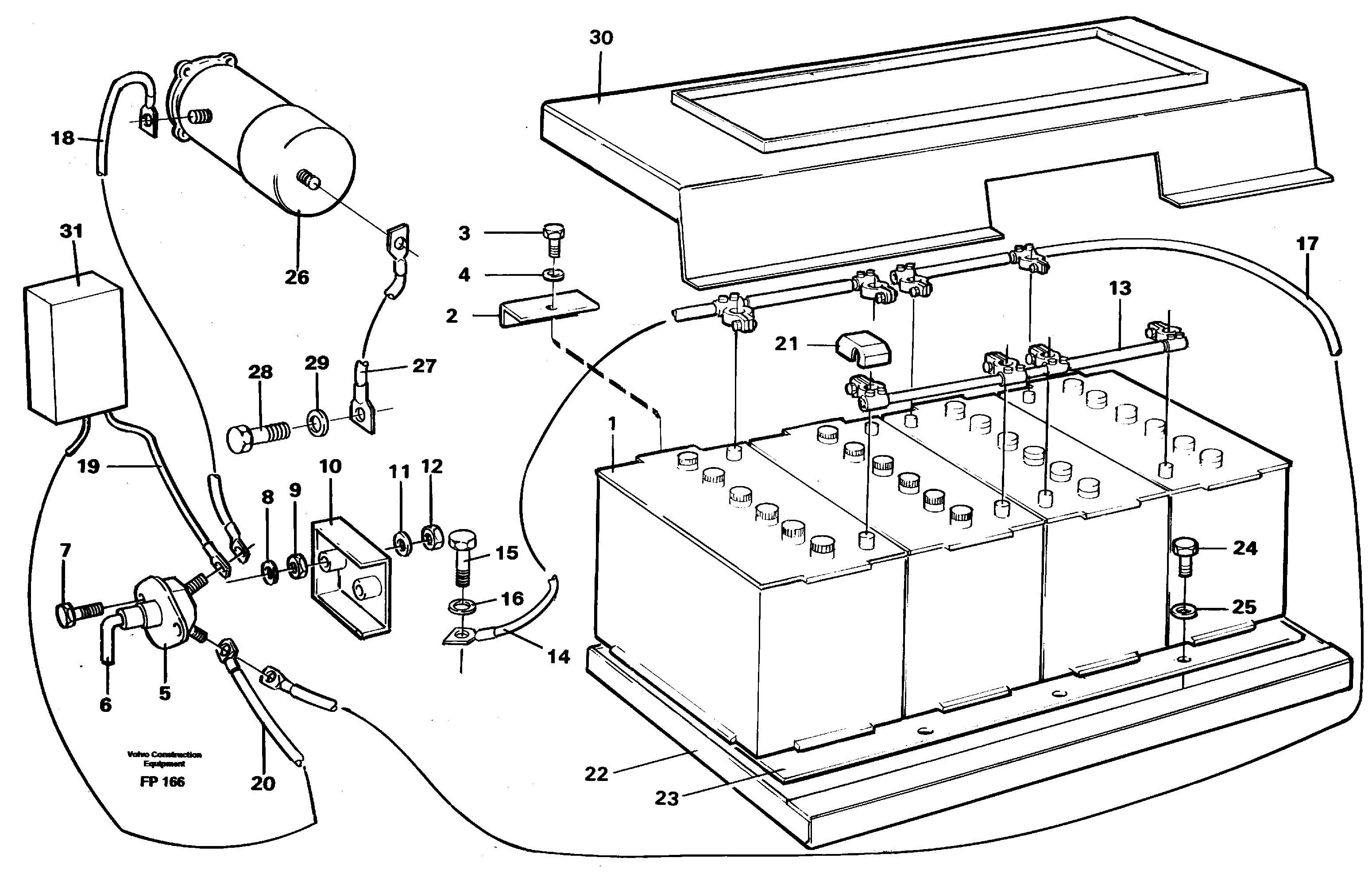 Battery with assembling details — volvo parts diagram