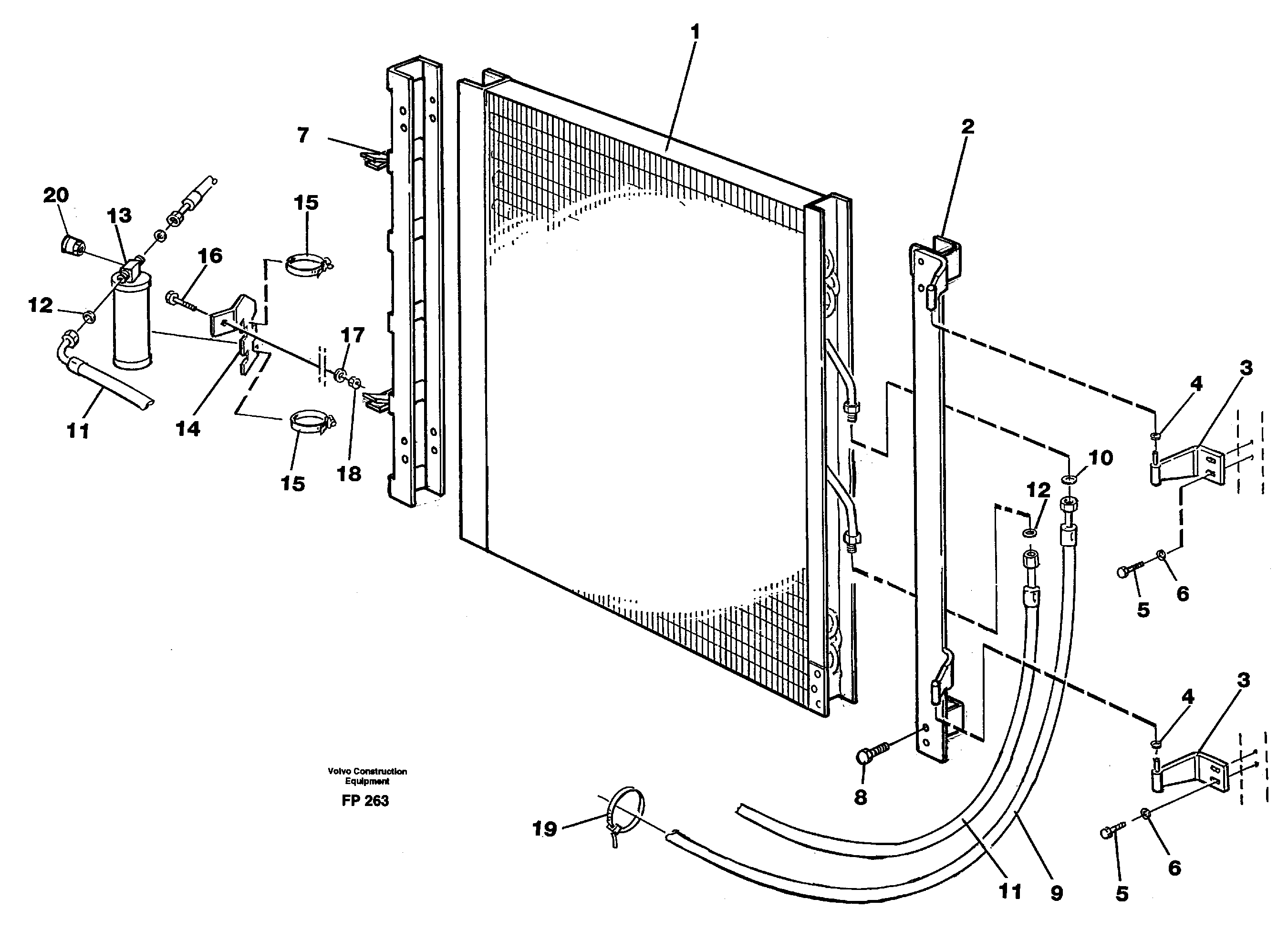 Condensor with fitting parts Cooling agent R134 A 14268393 — volvo parts diagram