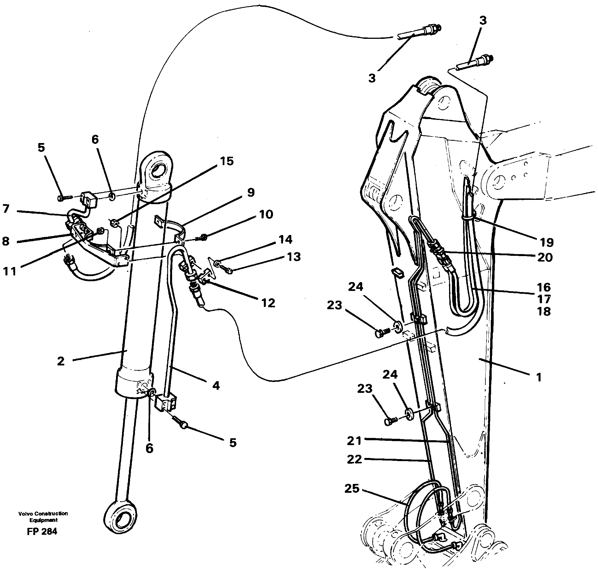 Cylinder hydraulics, dipper arm  14258753, 14262397 — volvo parts diagram