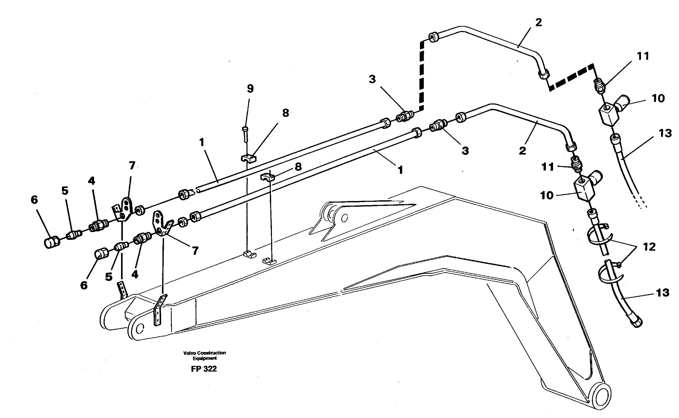 Slope/grab bucket equipment, boom  14258769 — volvo parts diagram