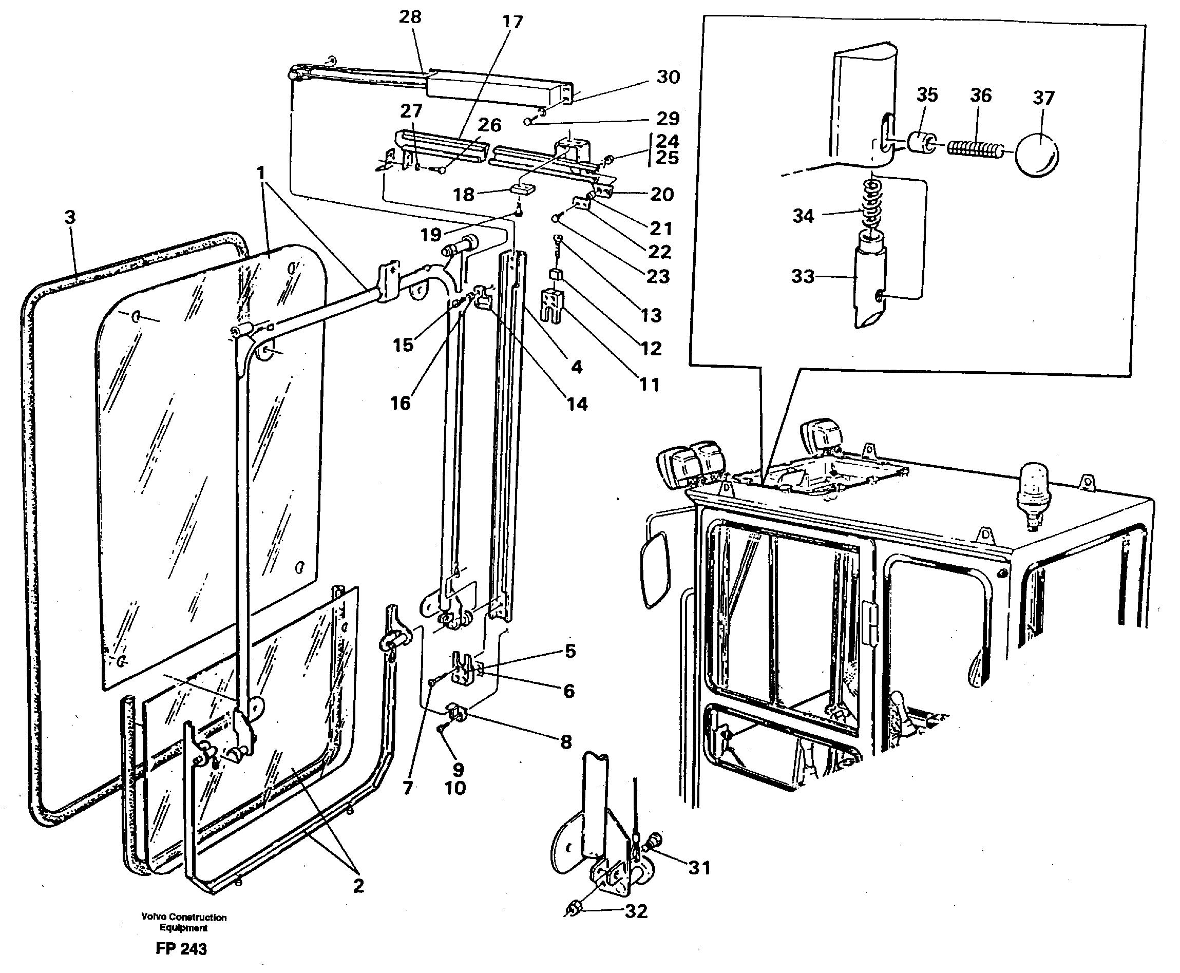 Front window, Lifting device — volvo parts diagram