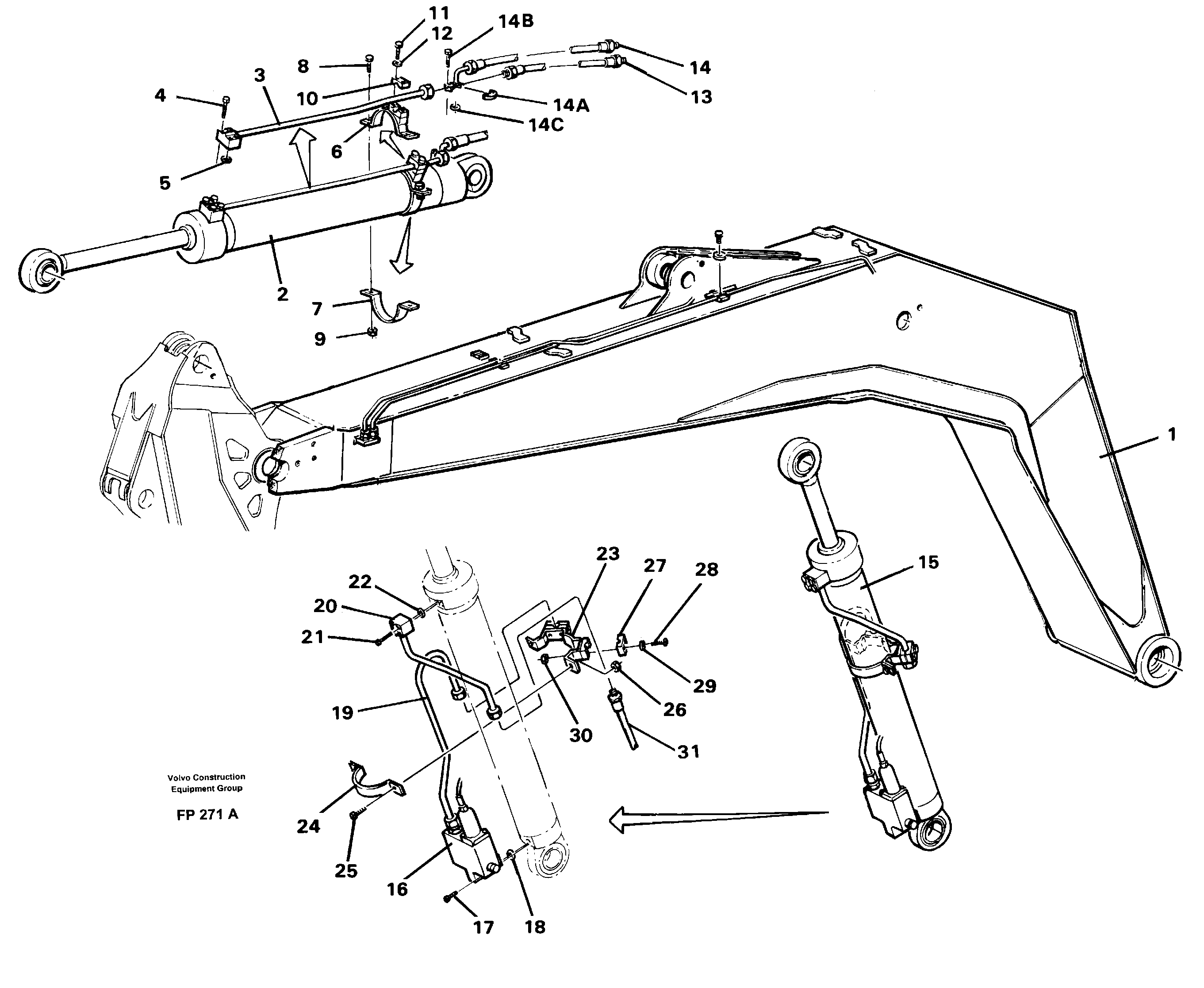 Cylinder hydraulics, backhoe boom 4.90 M  14268048 — volvo parts diagram