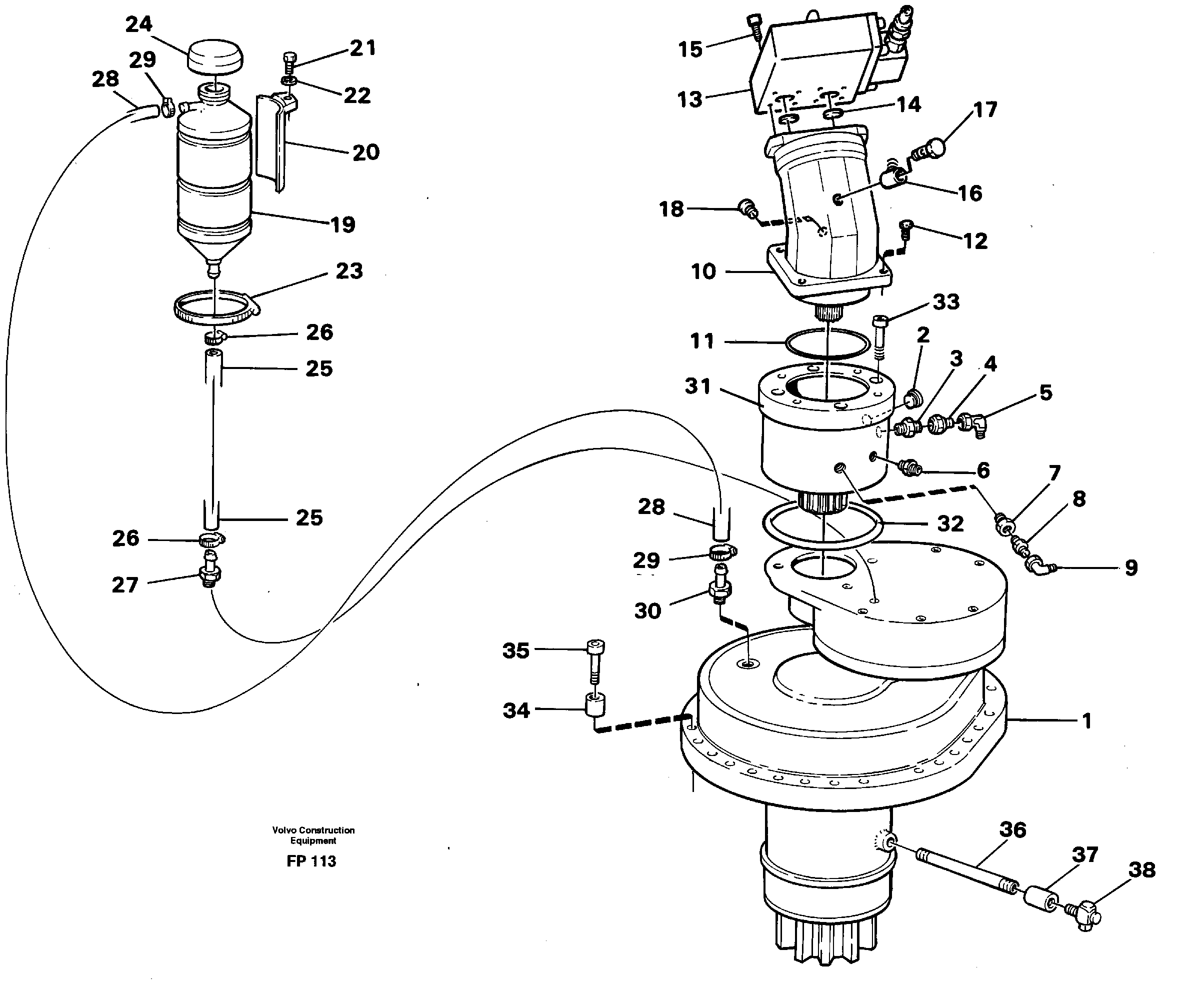 Slewing gear box with fitting parts — volvo parts diagram