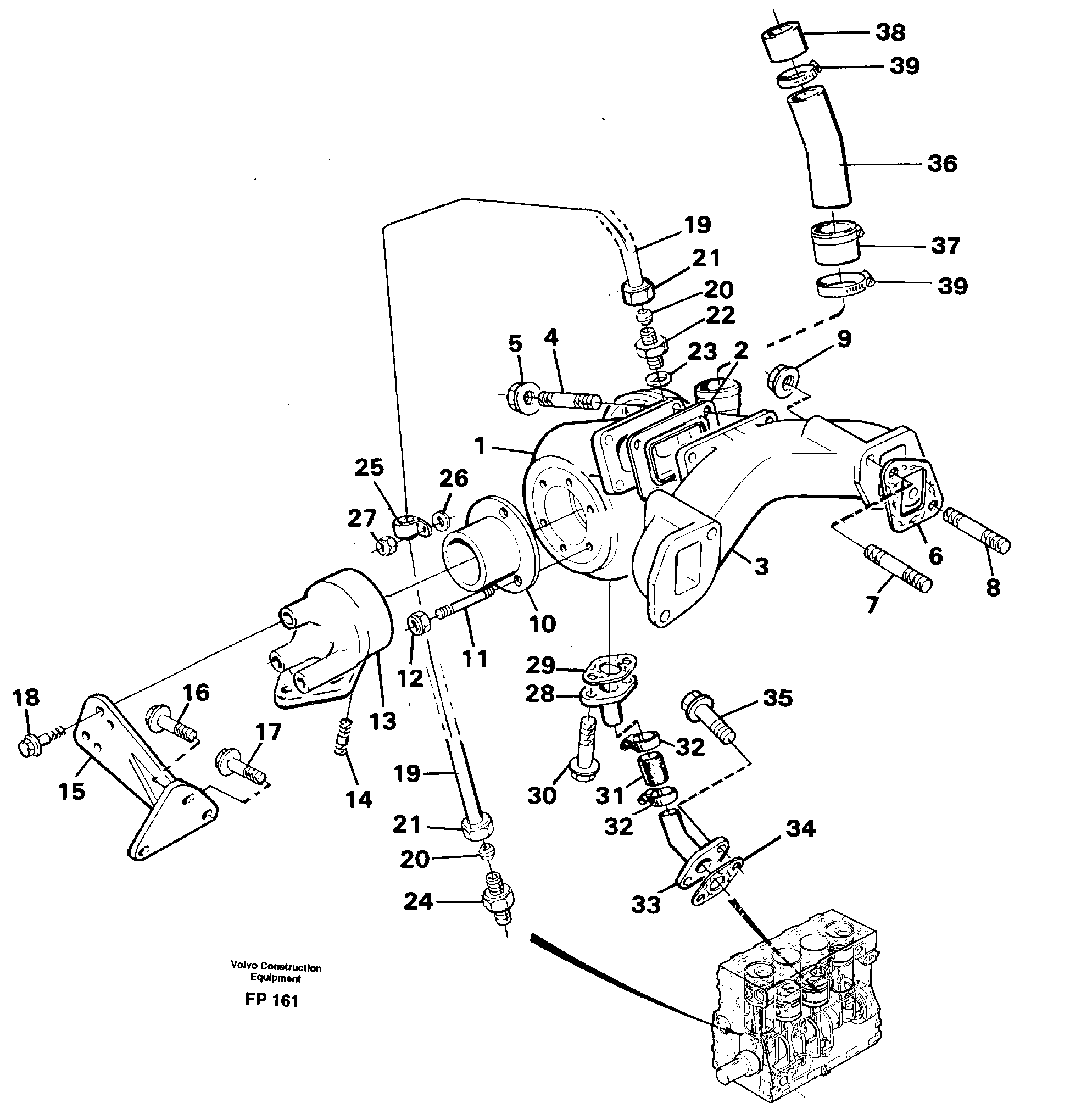 Turbocharger with exhaustmanifold — volvo parts diagram