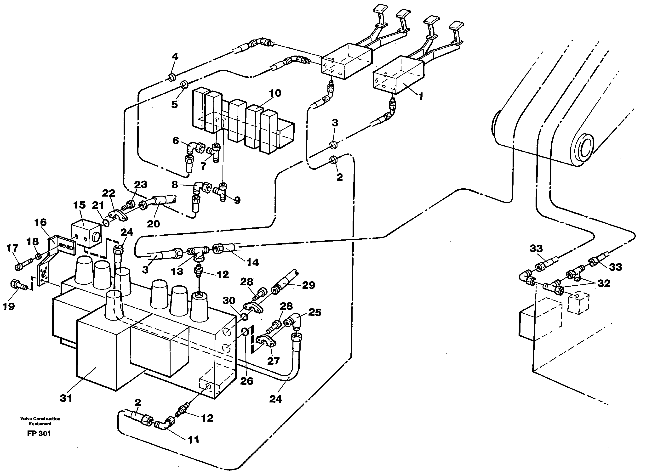 Hydraulic system adjustable boom in base machine  14267963 — volvo parts diagram