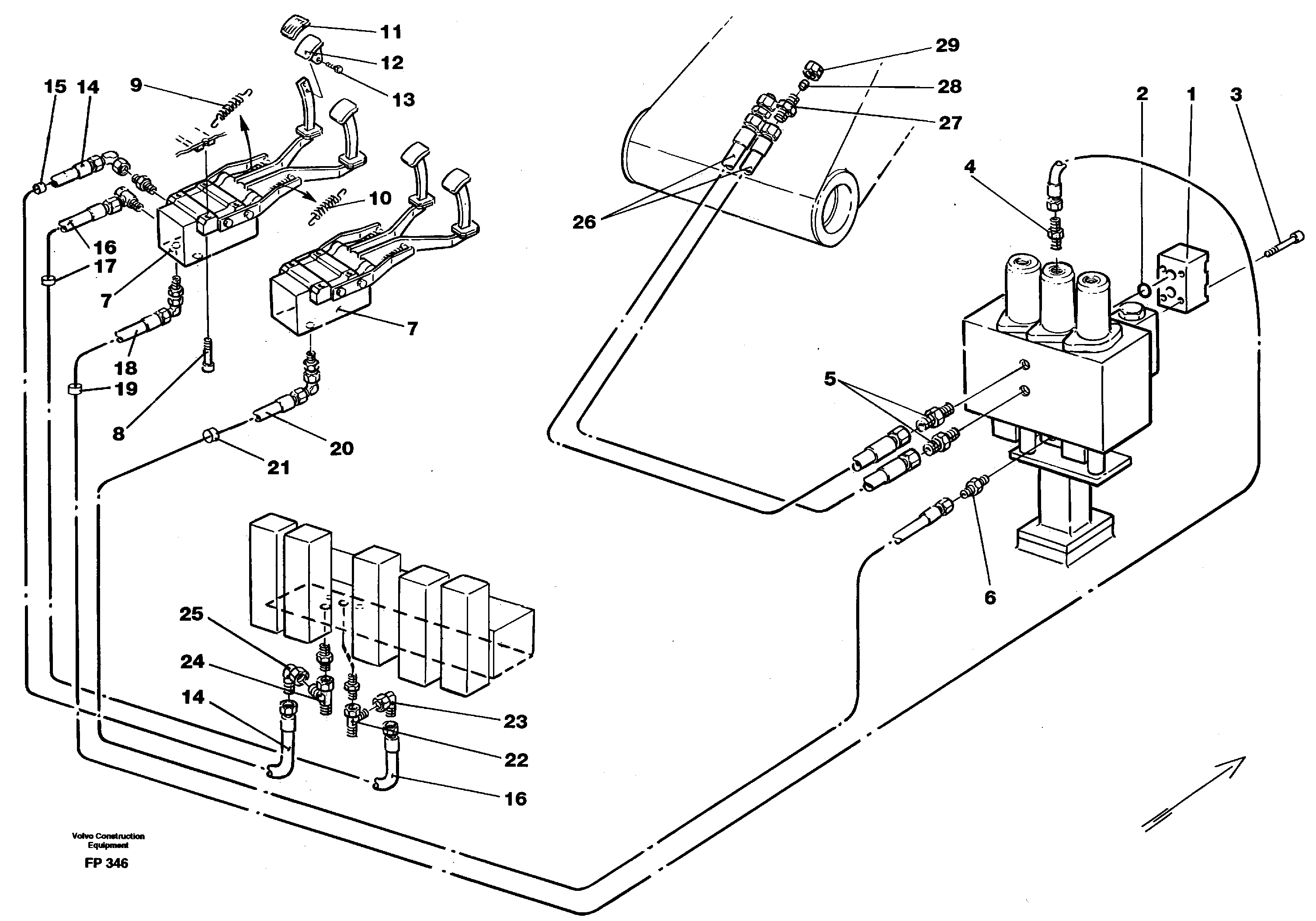 Slope bucket/rotating grab hydraulics in base machine  14267968 — volvo parts diagram