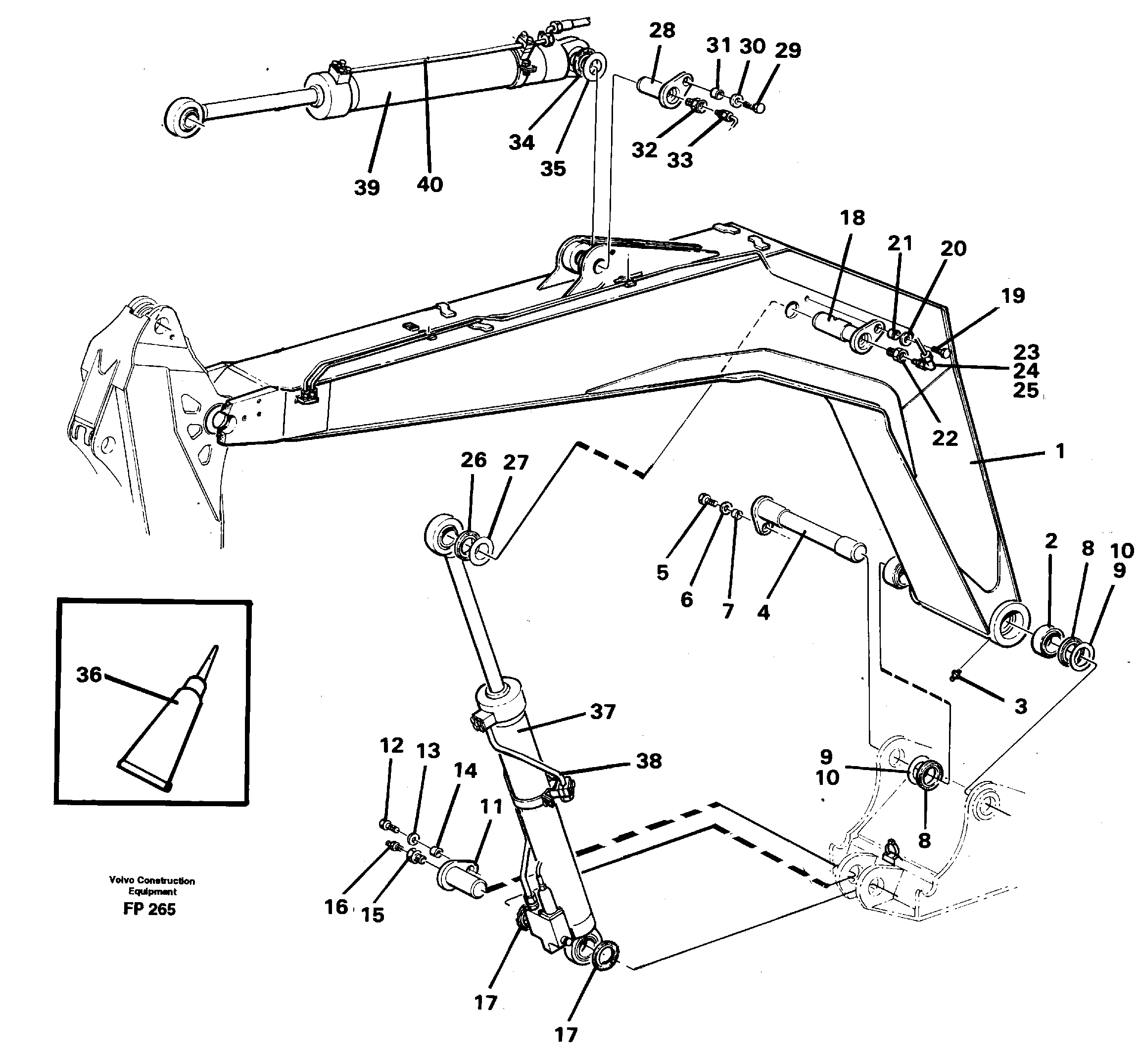 Boom with attachements, 4.9 m  14268048 — volvo parts diagram