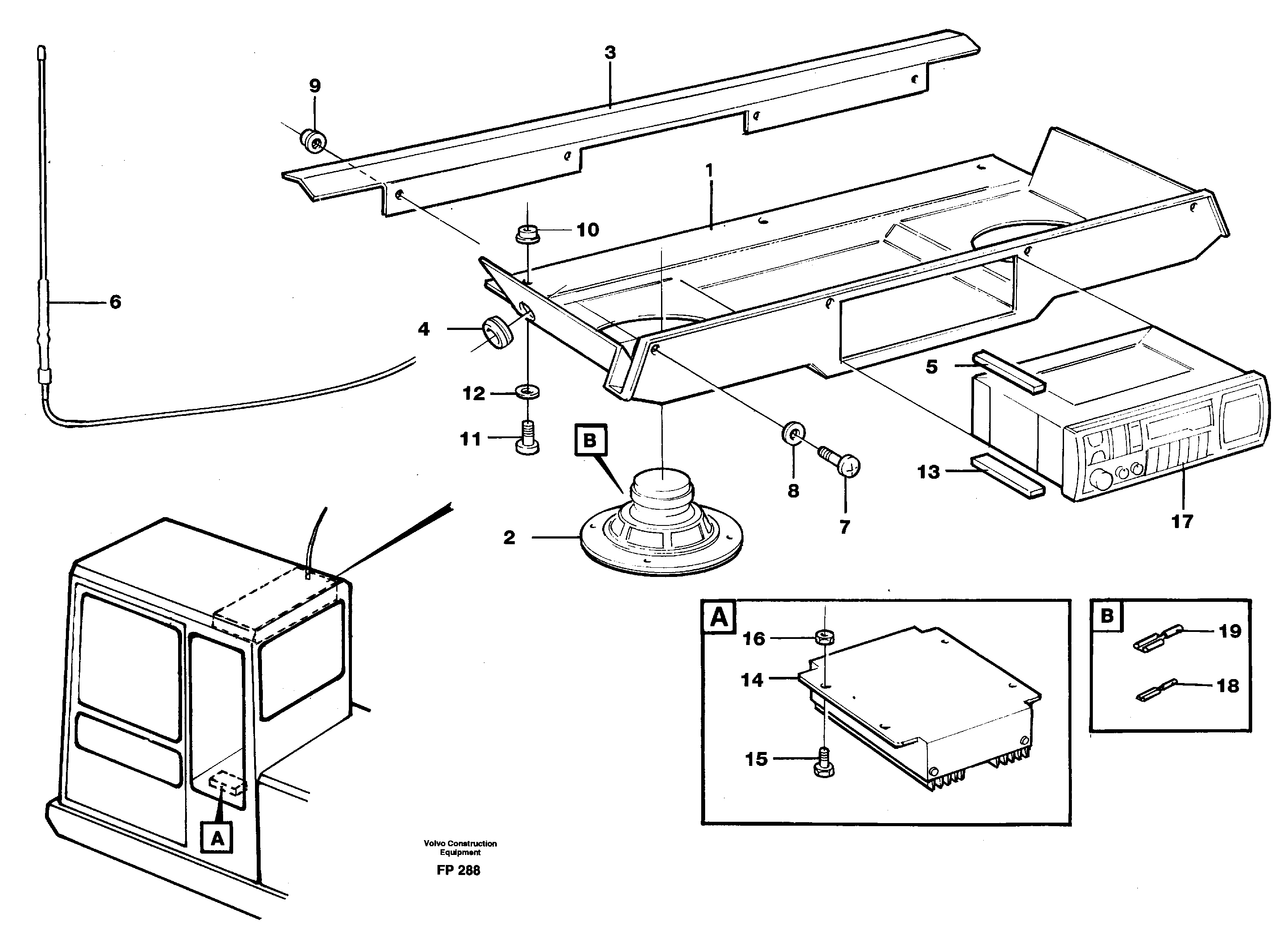 Radio installation with converter — volvo parts diagram