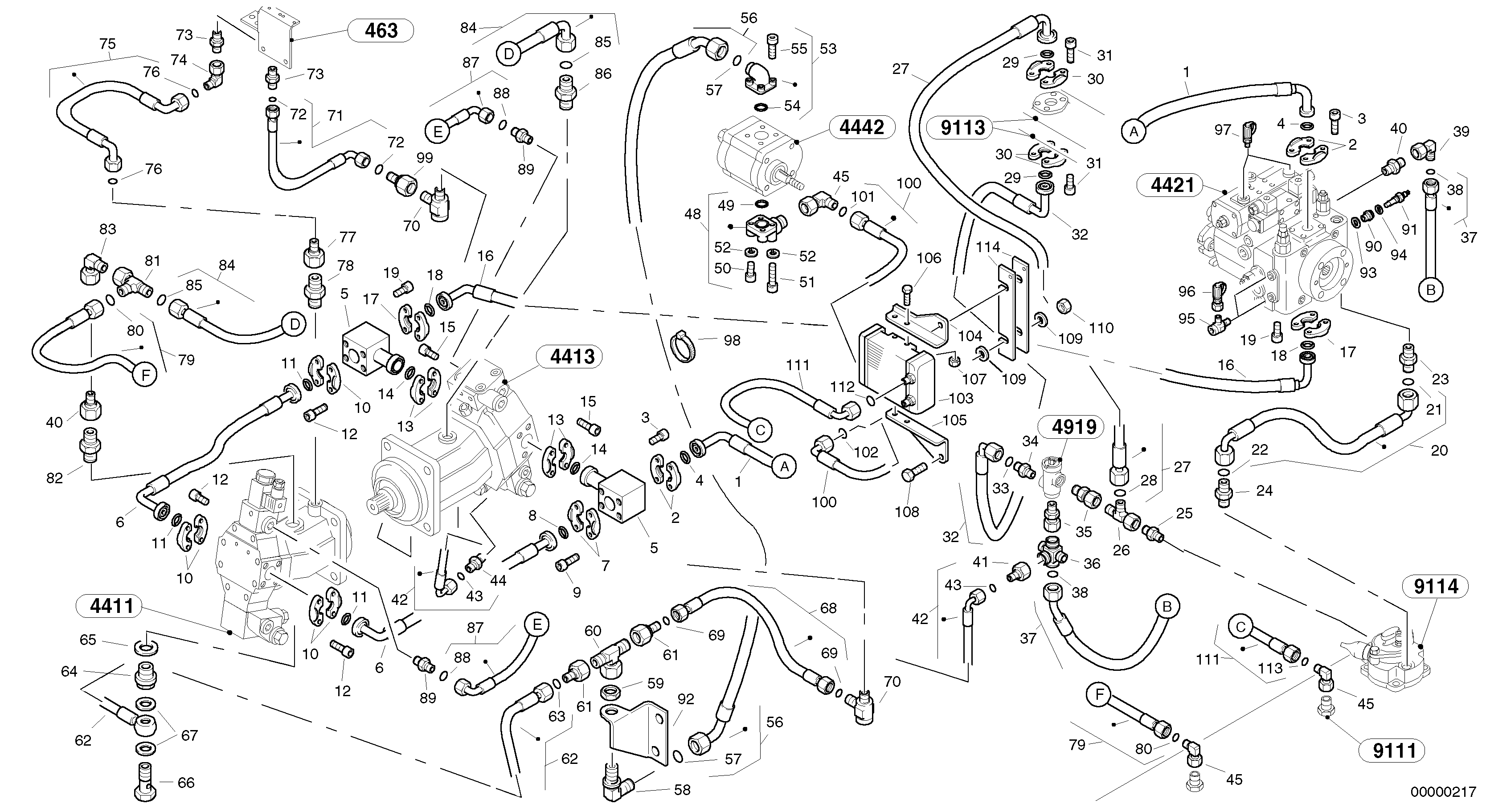 Lines - hydrostatic drive — volvo parts diagram