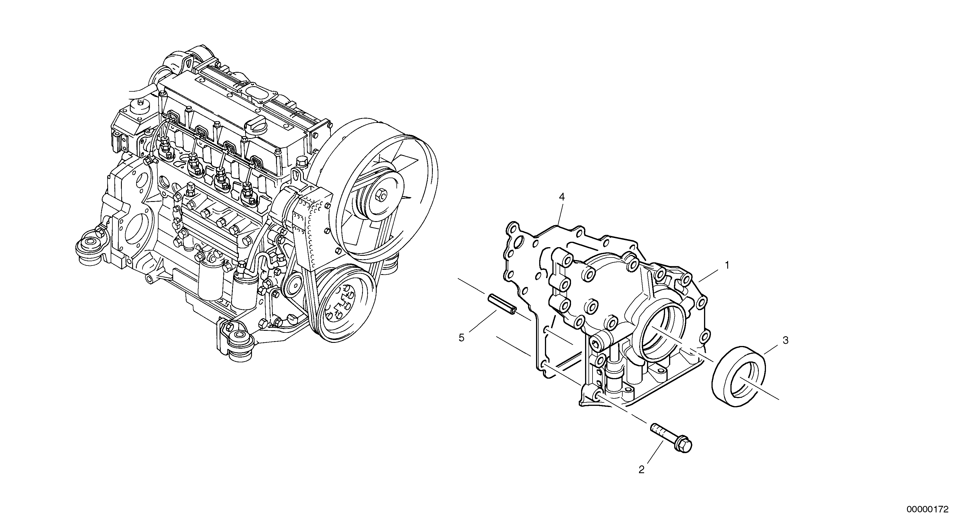 Timing gear housing (front cover with oil pump) — volvo parts diagram
