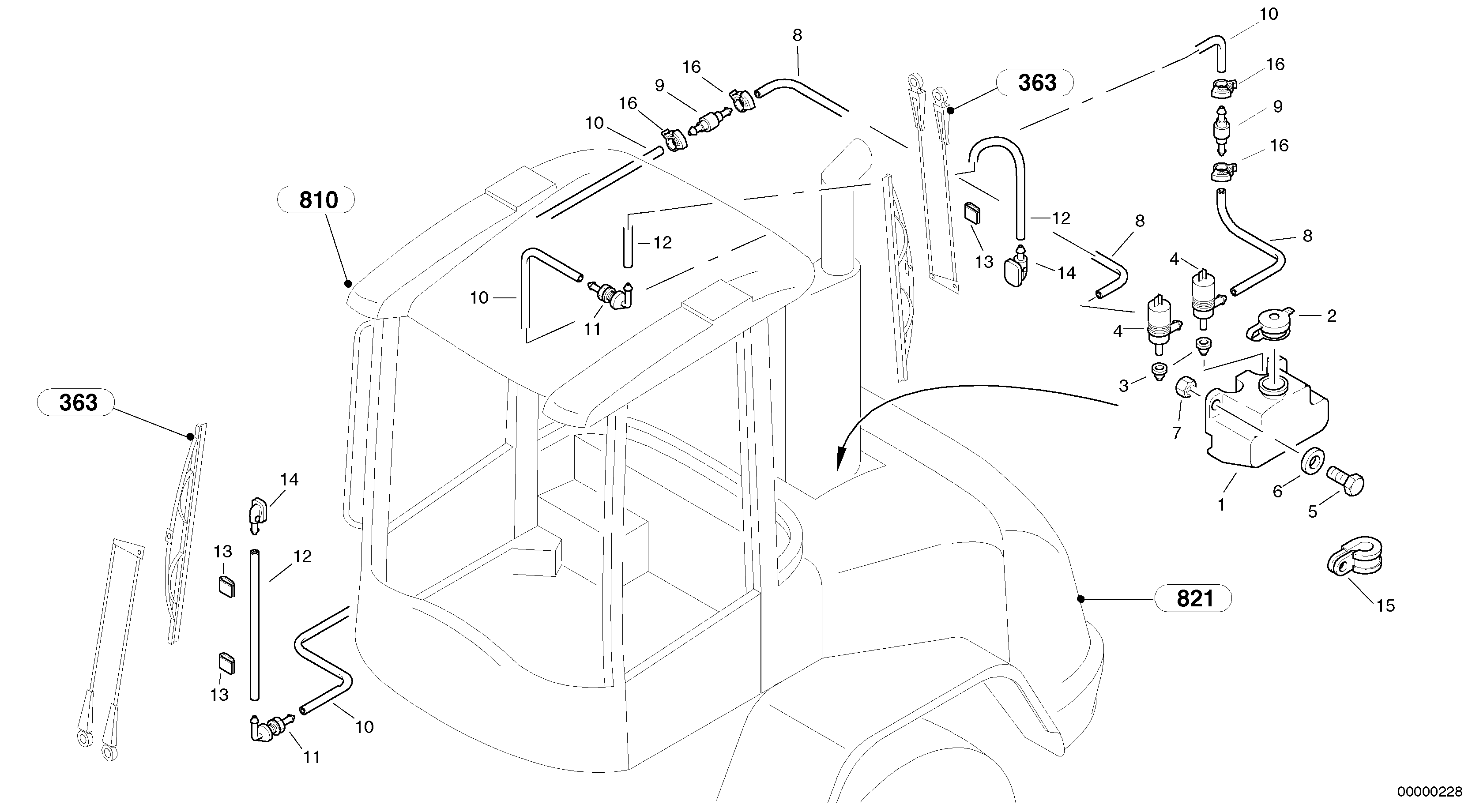 Windscreen washer system — volvo parts diagram