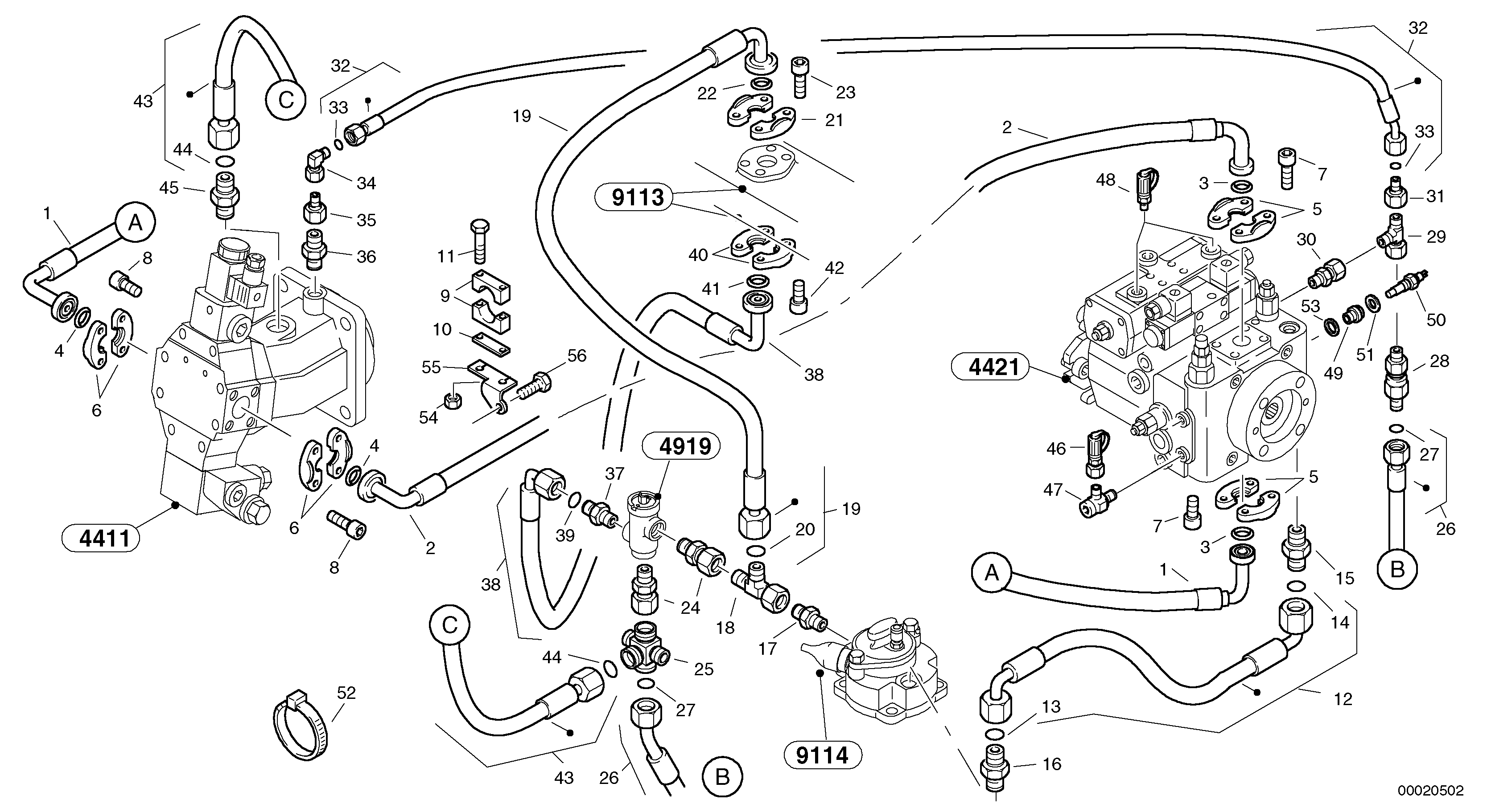 Lines - hydrostatic drive — volvo parts diagram