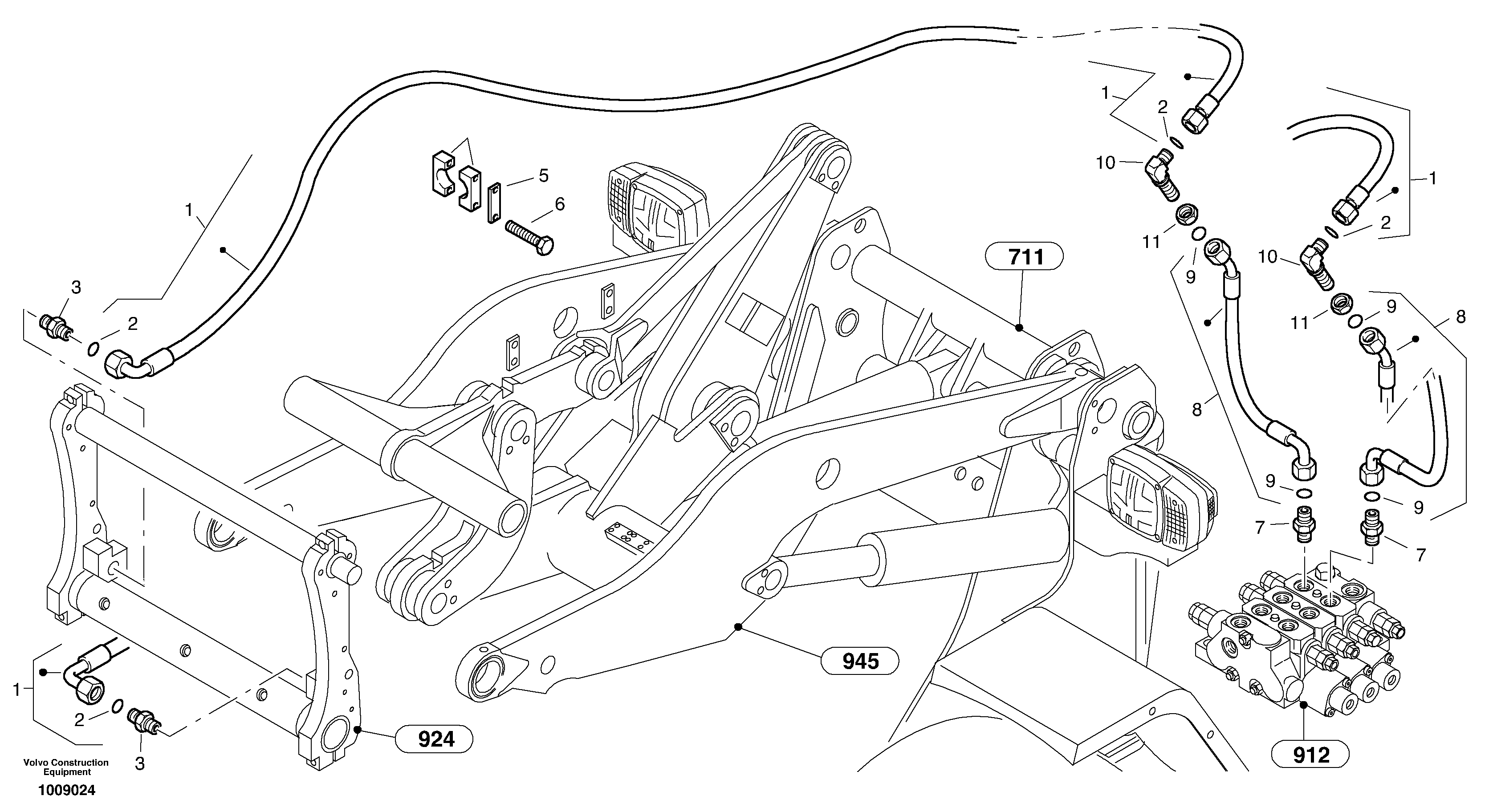 Lines to attachment mounting plate - TPZ — volvo parts diagram